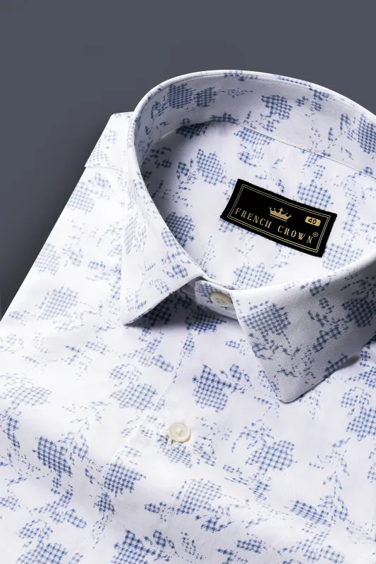 Bright White And Twilight Blue Printed Subtle Sheen Super Soft Premium Cotton Shirt sold by French Crown
