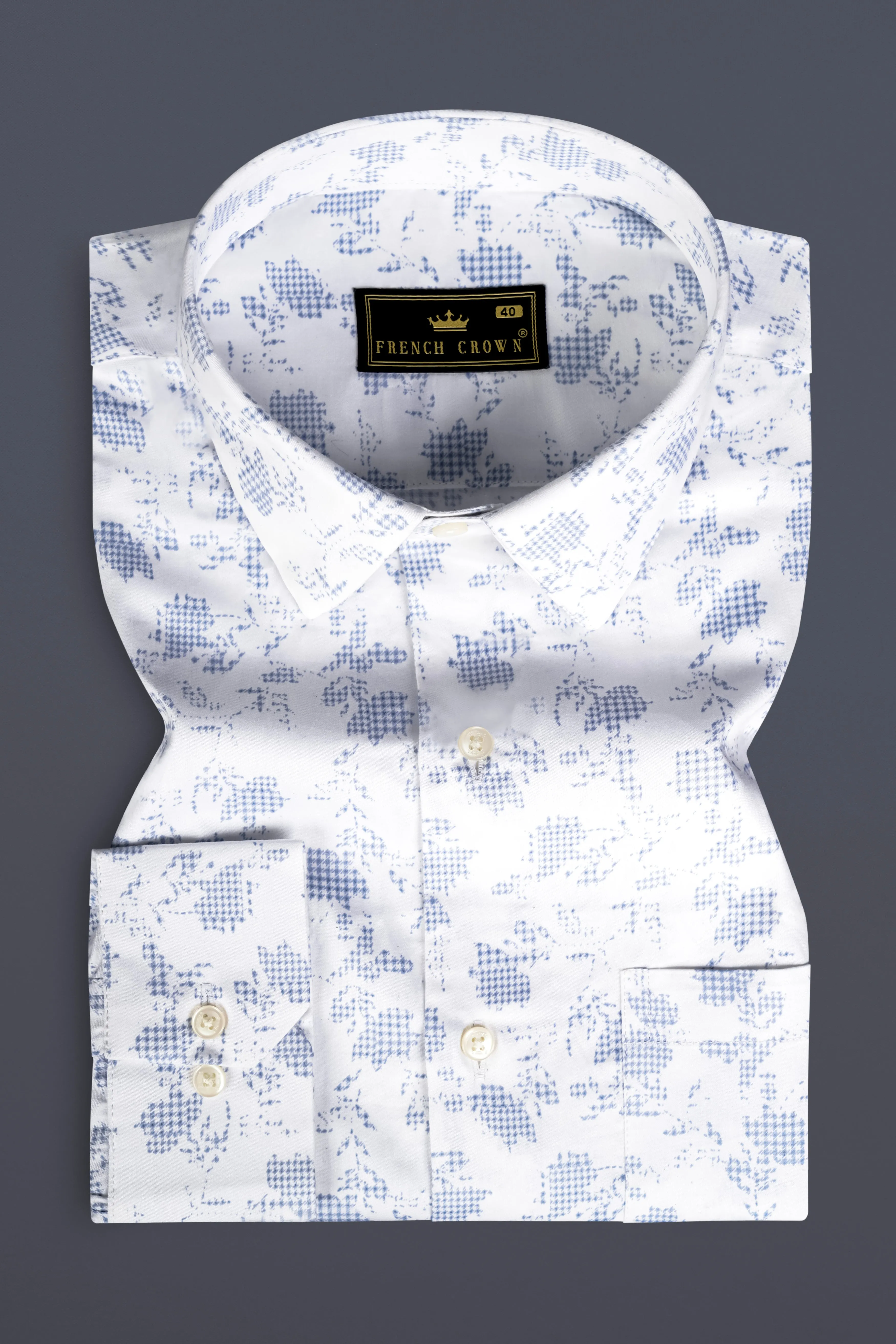 Bright White And Twilight Blue Printed Subtle Sheen Super Soft Premium Cotton Shirt sold by French Crown product image thumbnail 3