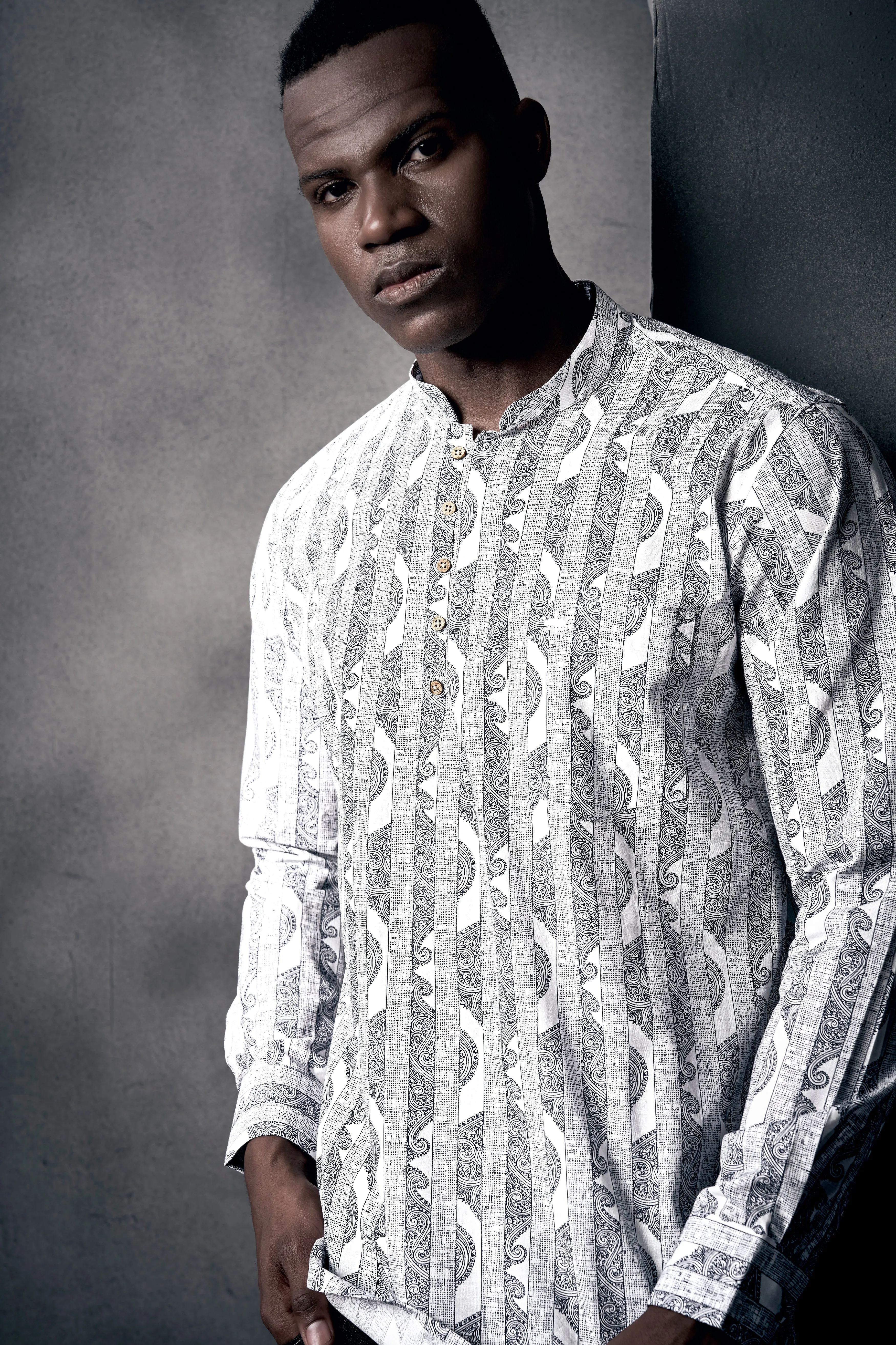 Bright White And Jade Black Stripes Chambray Premium Giza Cotton Shirt sold by French Crown product image thumbnail 4