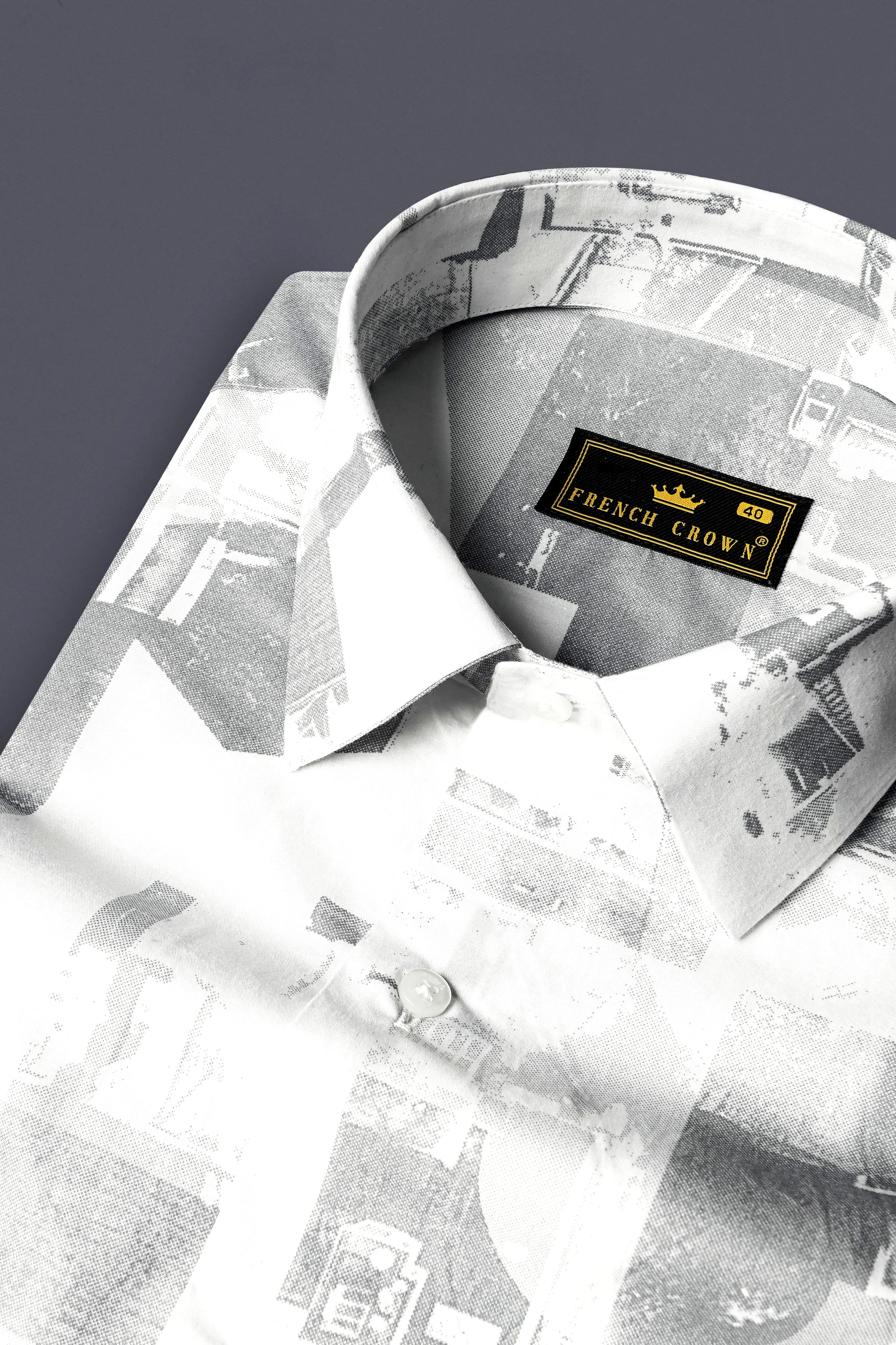 Bright White And Flint Gray Abstract Printed Subtle Sheen Super Soft Premium Cotton Shirt sold by French Crown product image thumbnail 4