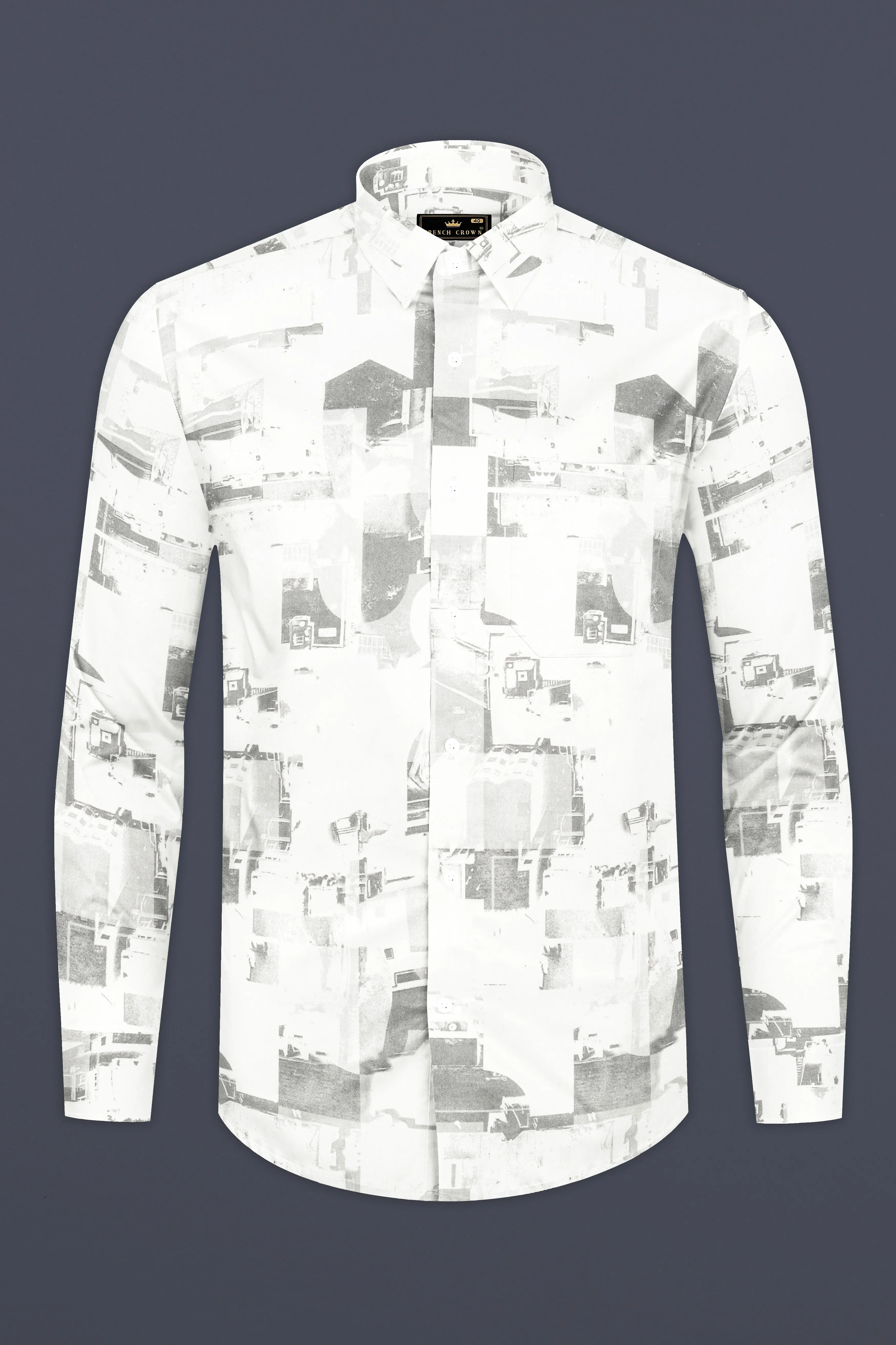 Bright White And Flint Gray Abstract Printed Subtle Sheen Super Soft Premium Cotton Shirt sold by French Crown product image thumbnail 2