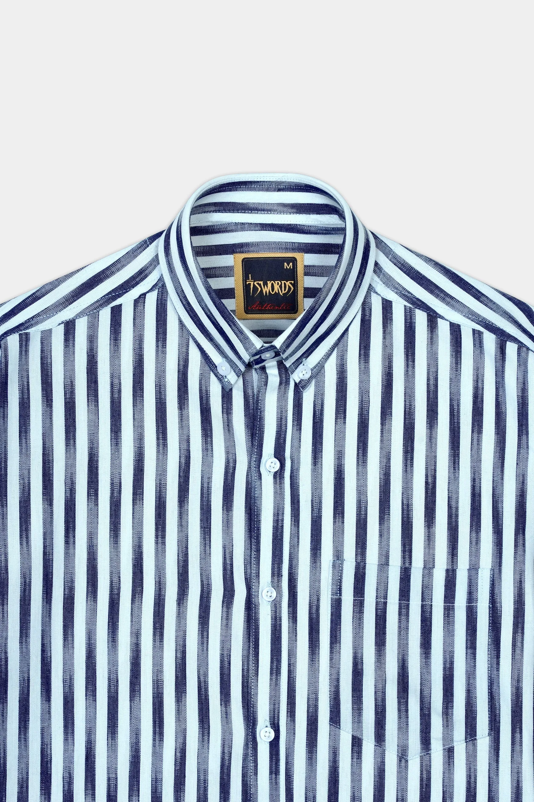 7swords-Ziggurat Blue and Ebony Clay Blue Striped Premium Cotton Shirt sold by French Crown product image thumbnail 4