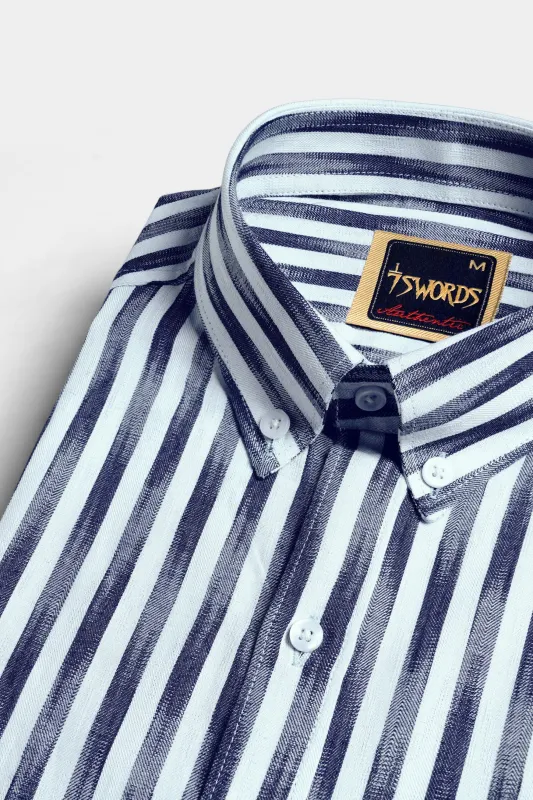 7swords-Ziggurat Blue and Ebony Clay Blue Striped Premium Cotton Shirt sold by French Crown