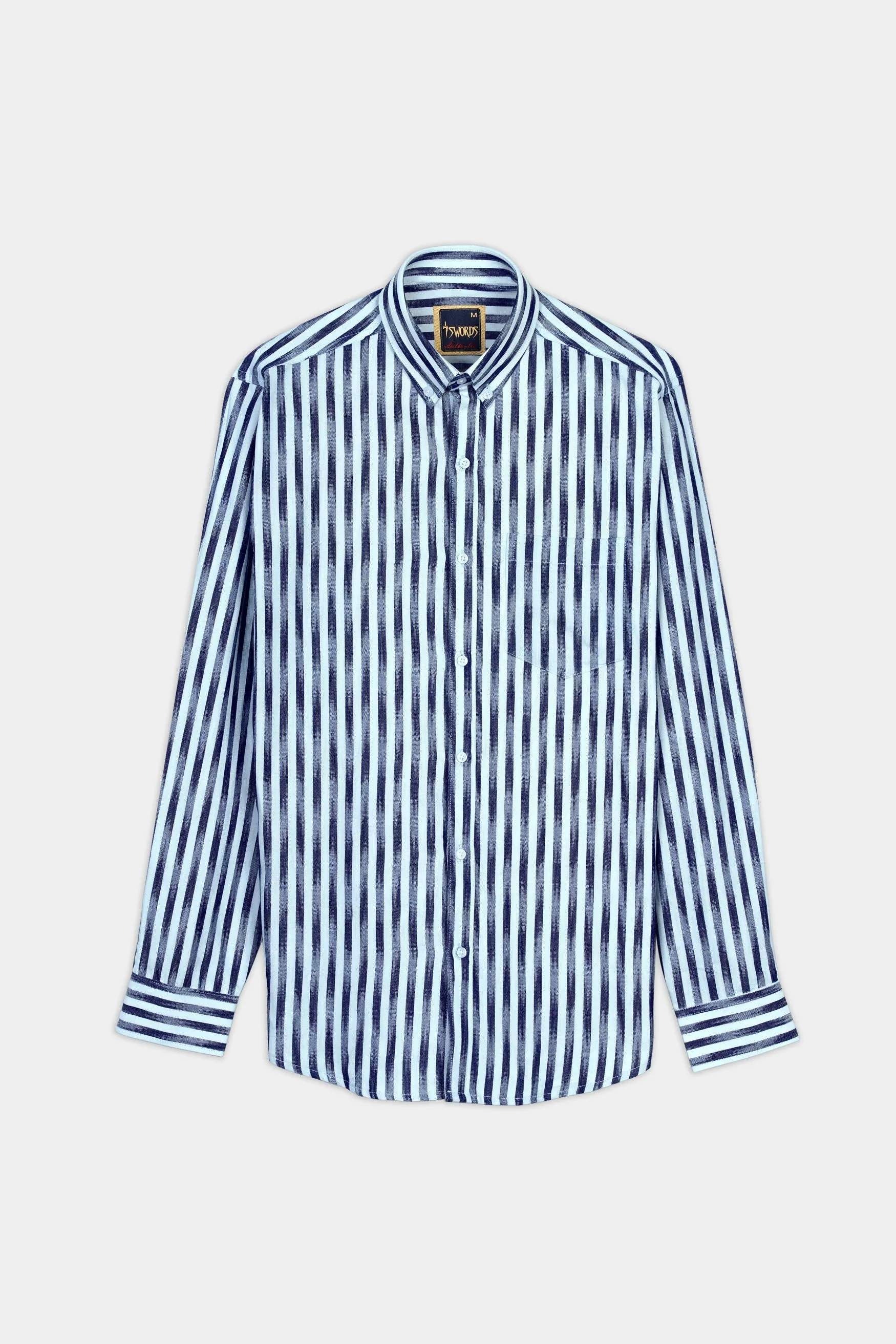 7swords-Ziggurat Blue and Ebony Clay Blue Striped Premium Cotton Shirt sold by French Crown product image thumbnail 5