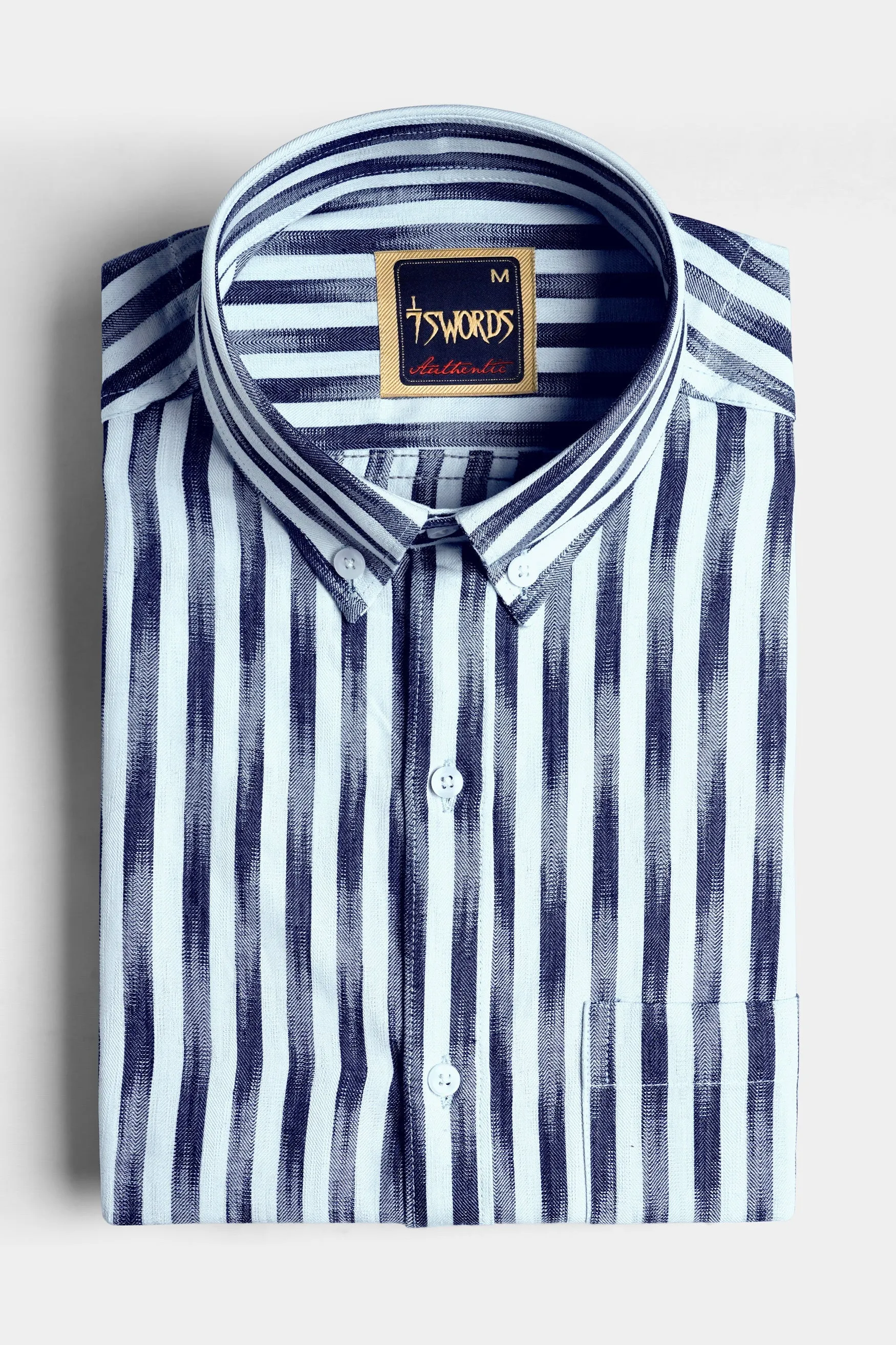 7swords-Ziggurat Blue and Ebony Clay Blue Striped Premium Cotton Shirt sold by French Crown product image thumbnail 3