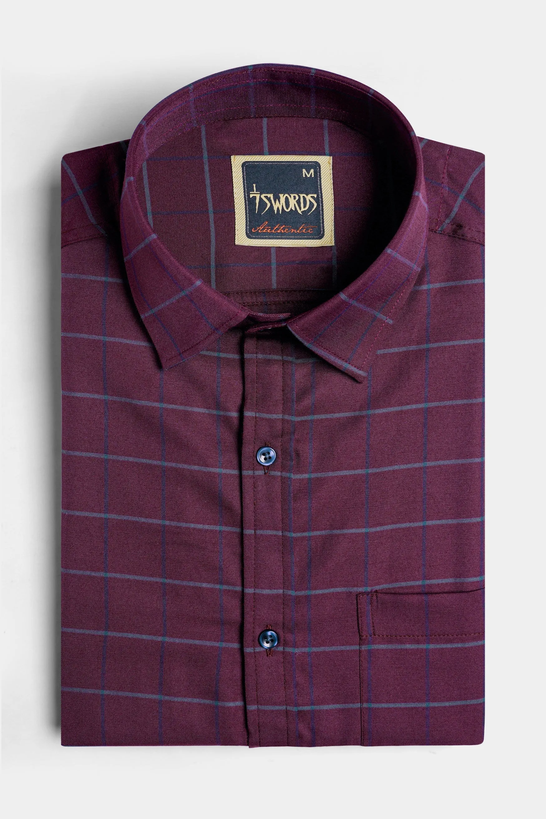 7swords-Palatinate Burgundy and Slate Gray Windowpane Premium Cotton Shirt sold by French Crown product image thumbnail 3