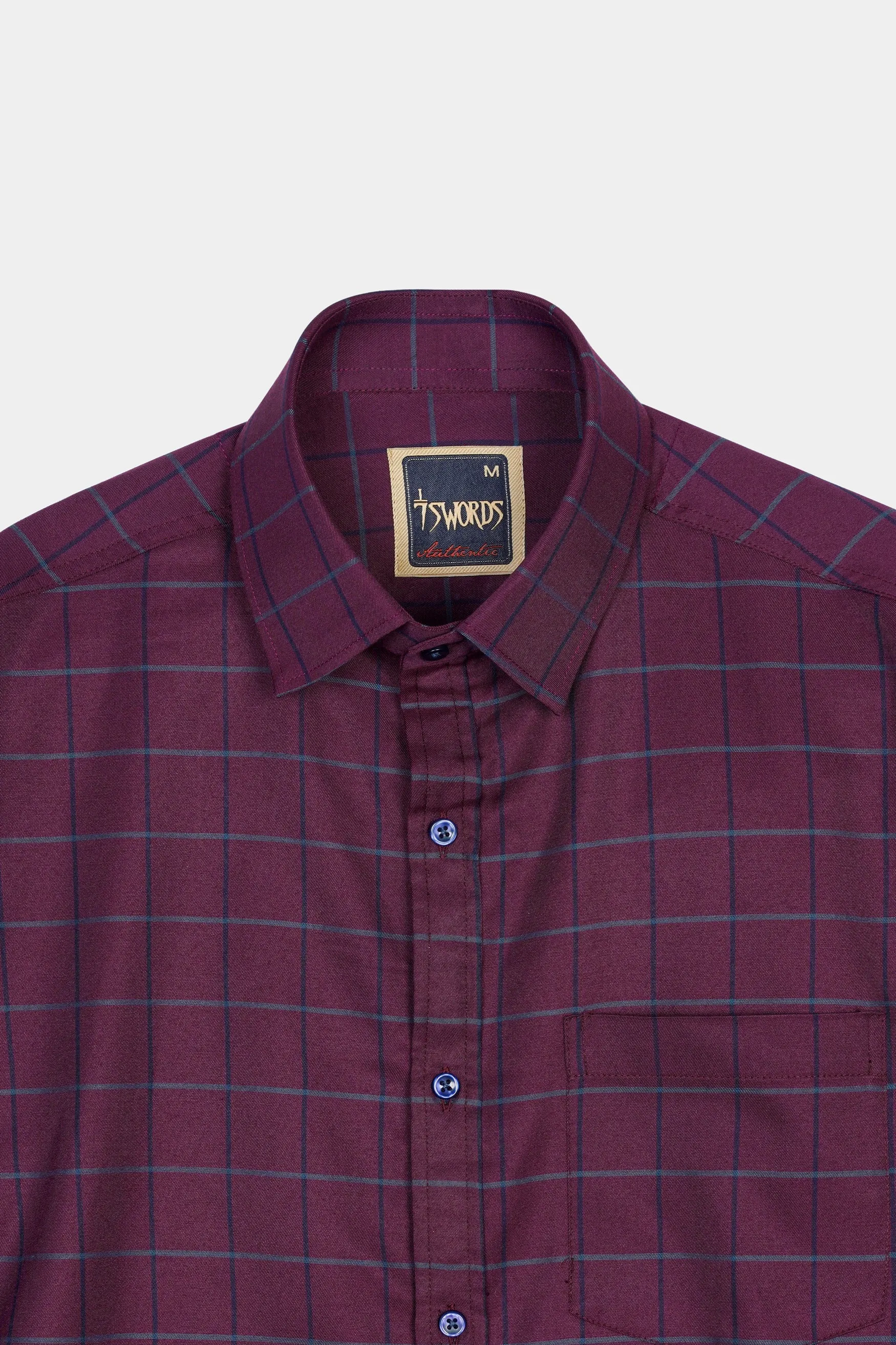 7swords-Palatinate Burgundy and Slate Gray Windowpane Premium Cotton Shirt sold by French Crown product image thumbnail 4