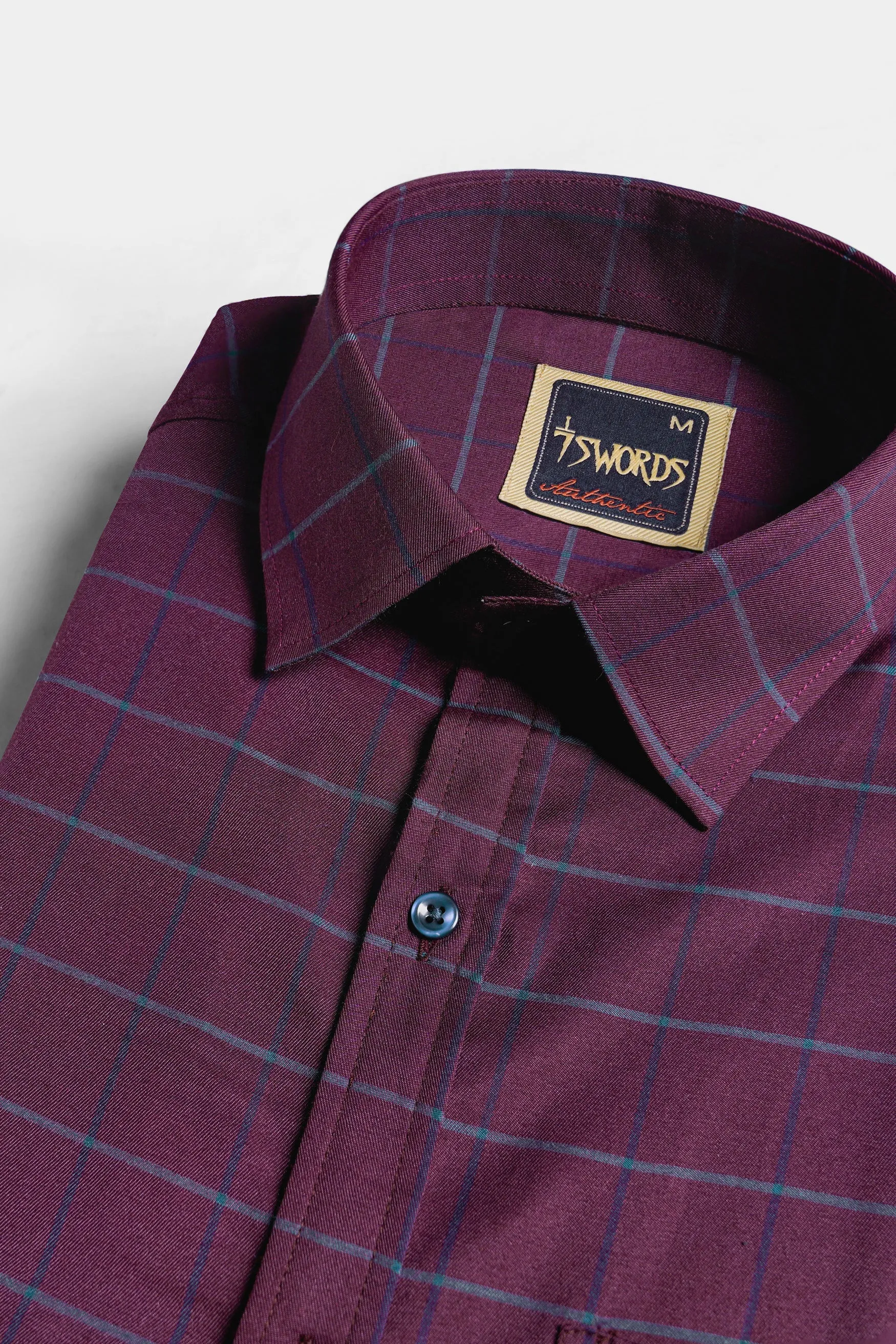 7swords-Palatinate Burgundy and Slate Gray Windowpane Premium Cotton Shirt sold by French Crown