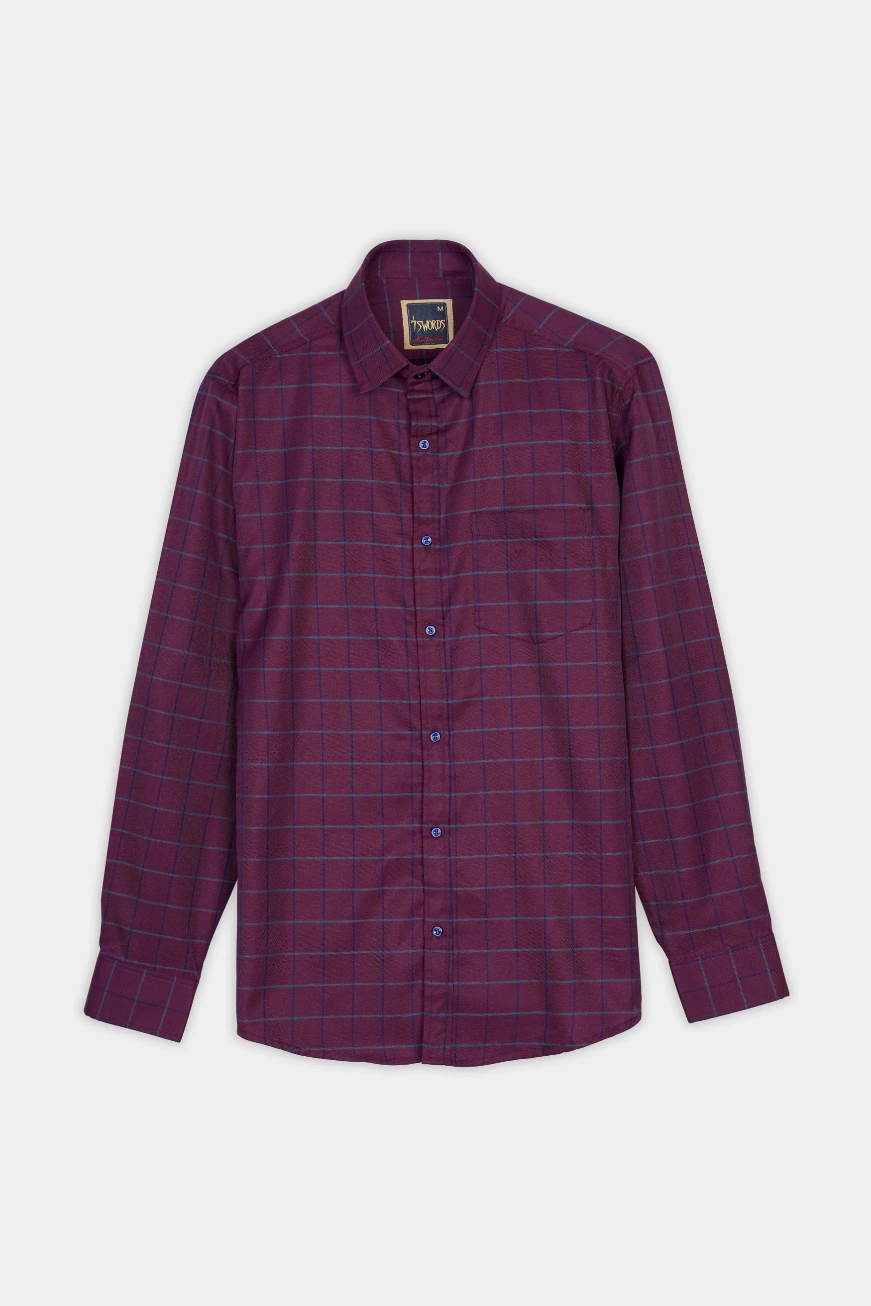 7swords-Palatinate Burgundy and Slate Gray Windowpane Premium Cotton Shirt sold by French Crown product image thumbnail 5