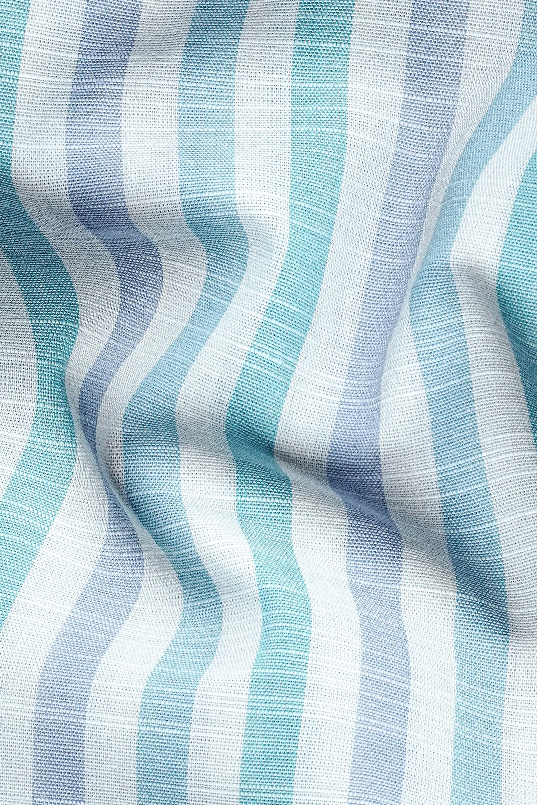 7swords-Bright White with Cascade Green and Yonder Blue Striped Premium Cotton Shirt sold by French Crown product image thumbnail 2