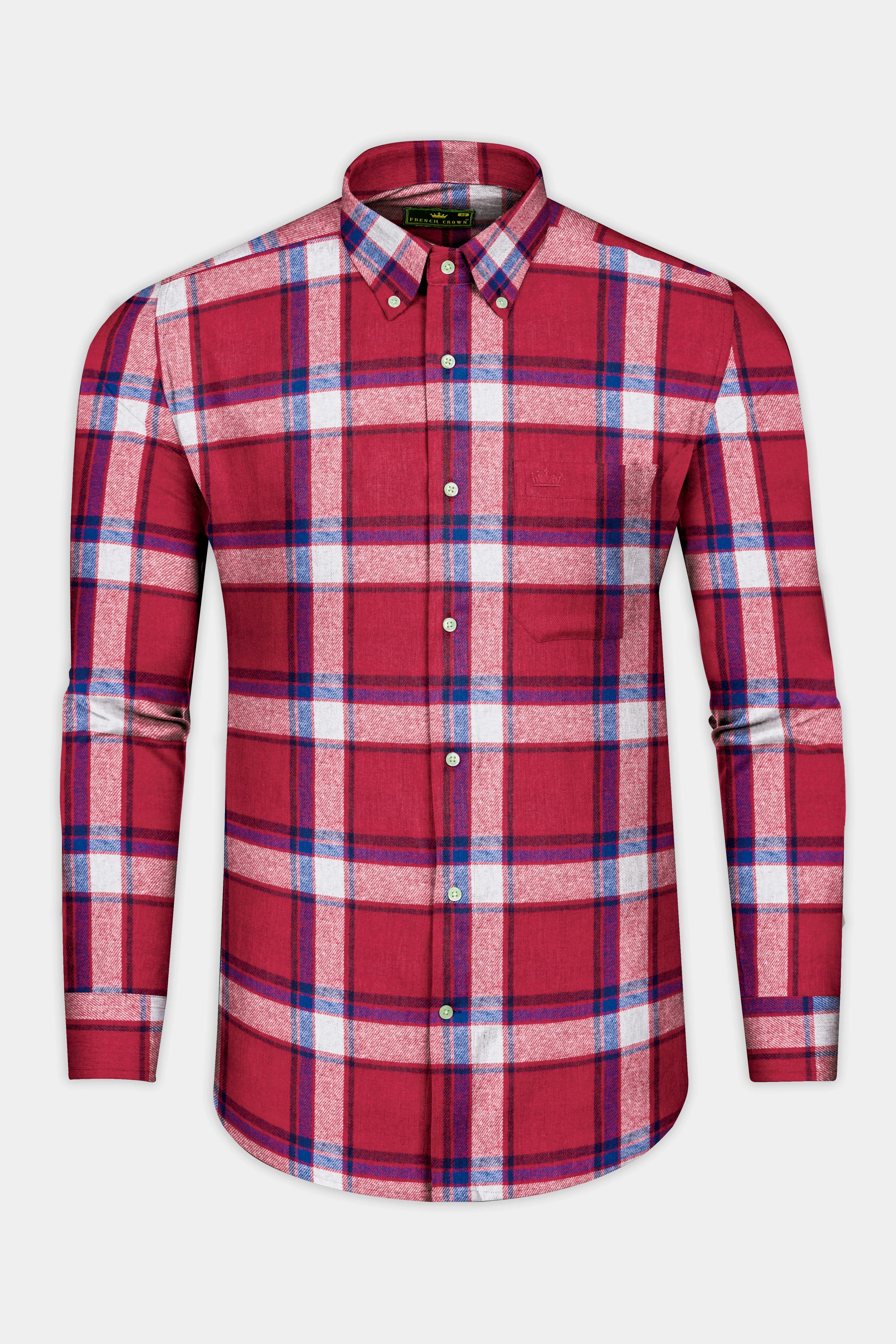 Vivid Auburn Red with Downriver Blue and White Plaid Flannel shirt sold by French Crown product image thumbnail 4