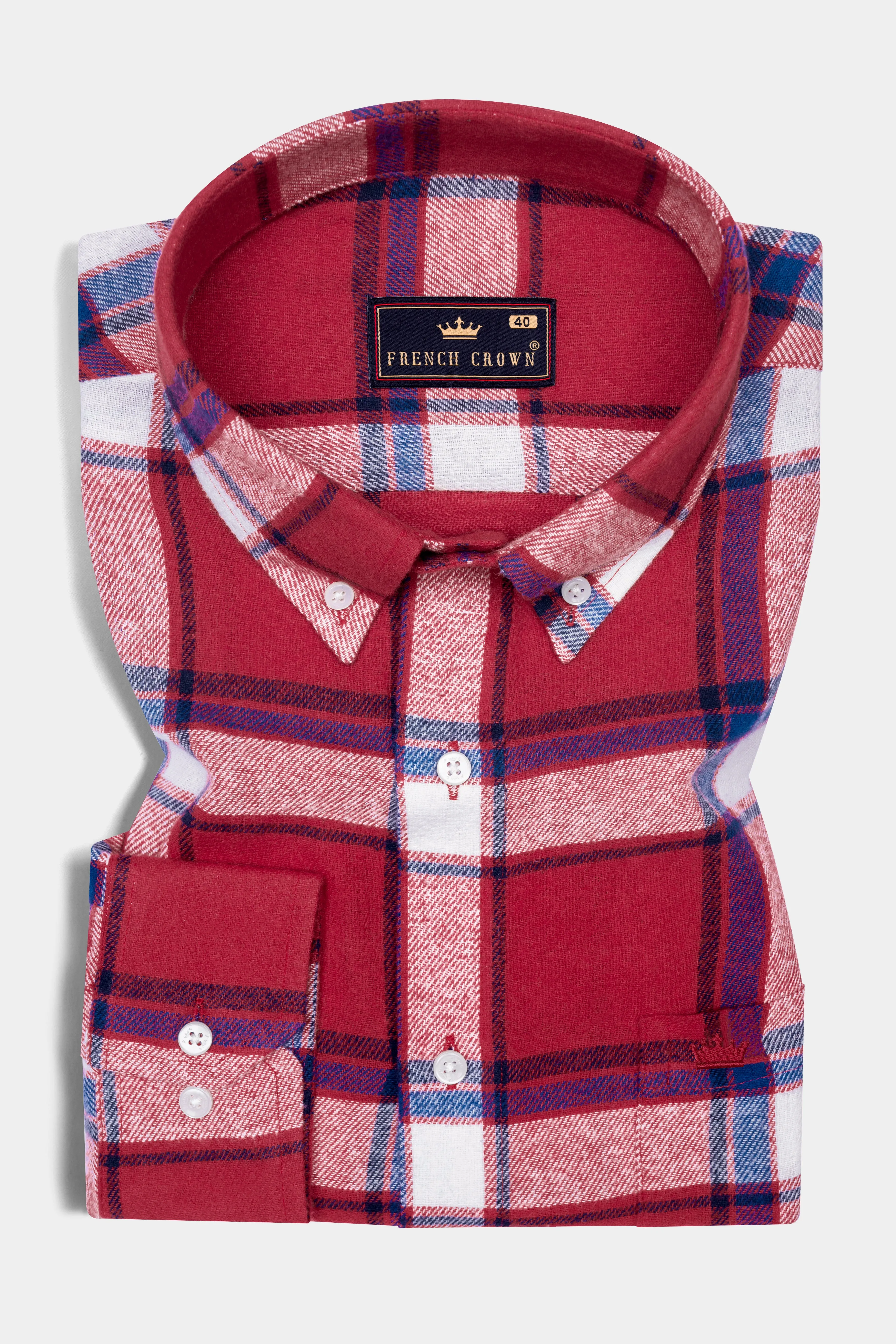 Vivid Auburn Red with Downriver Blue and White Plaid Flannel shirt sold by French Crown product image thumbnail 3
