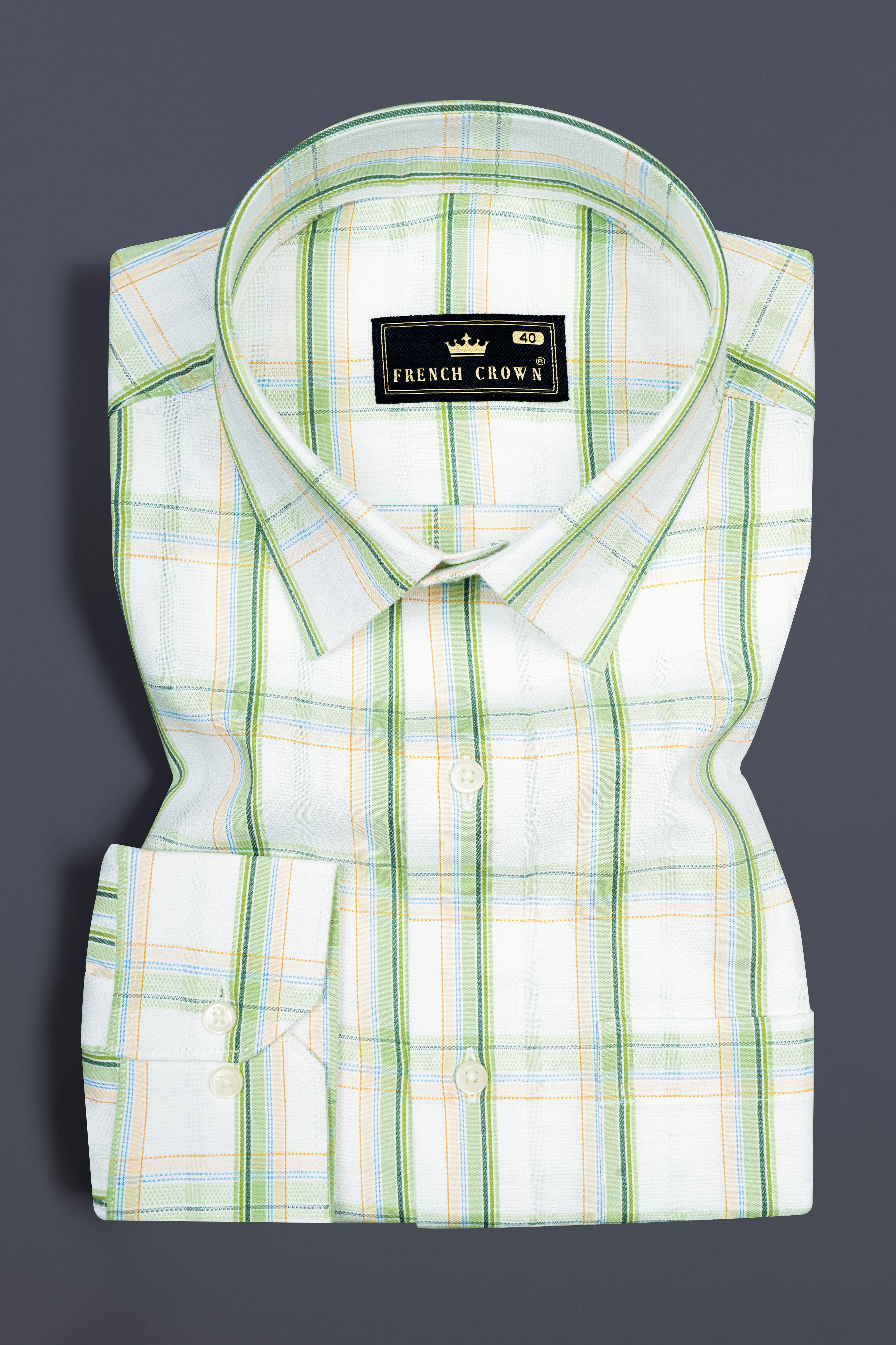 Surf and Glade Green Plaid Dobby Textured Premium Giza Cotton Shirt sold by French Crown product image thumbnail 3