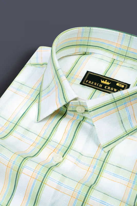 Surf and Glade Green Plaid Dobby Textured Premium Giza Cotton Shirt sold by French Crown