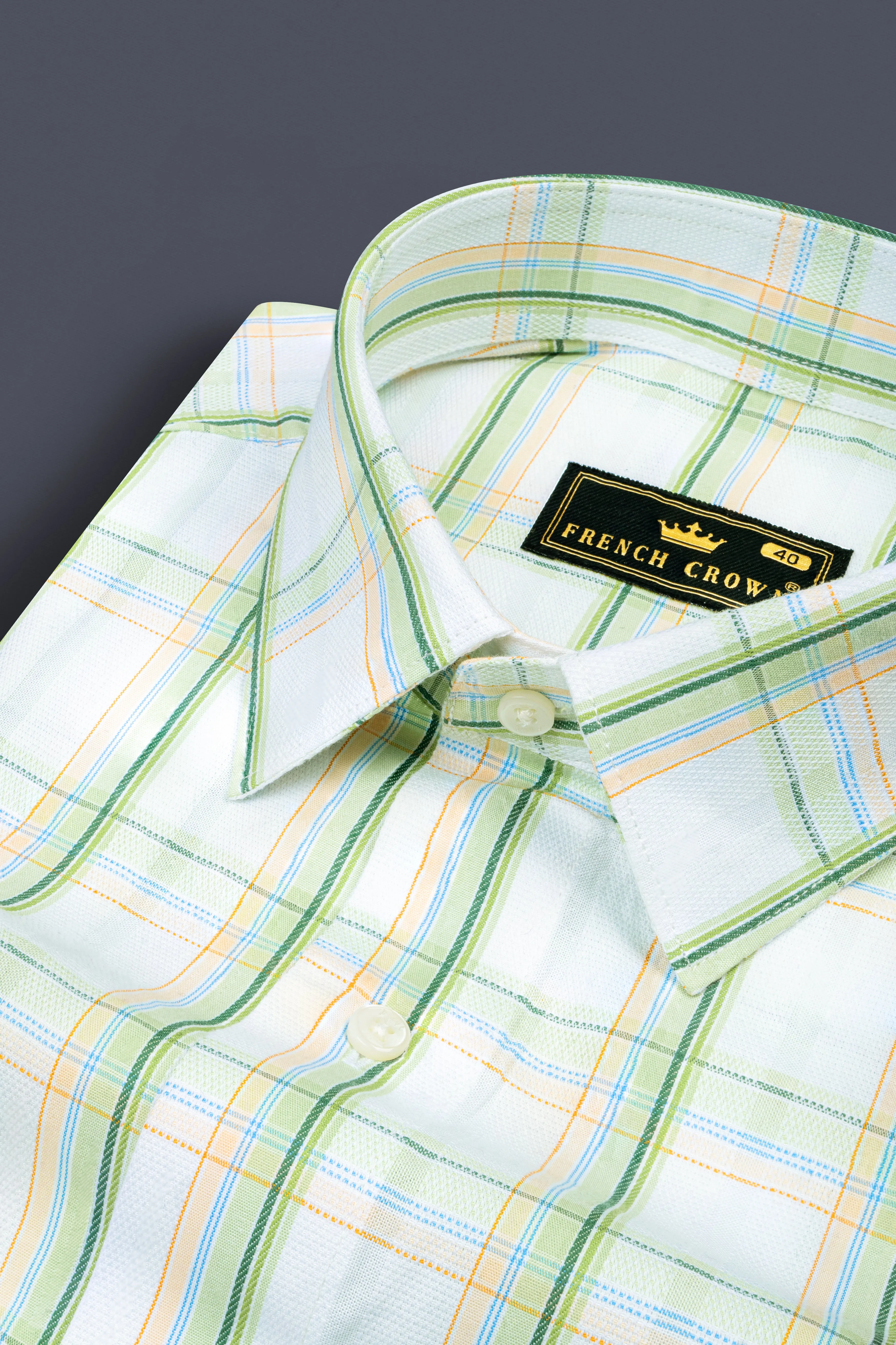 Surf and Glade Green Plaid Dobby Textured Premium Giza Cotton Shirt sold by French Crown