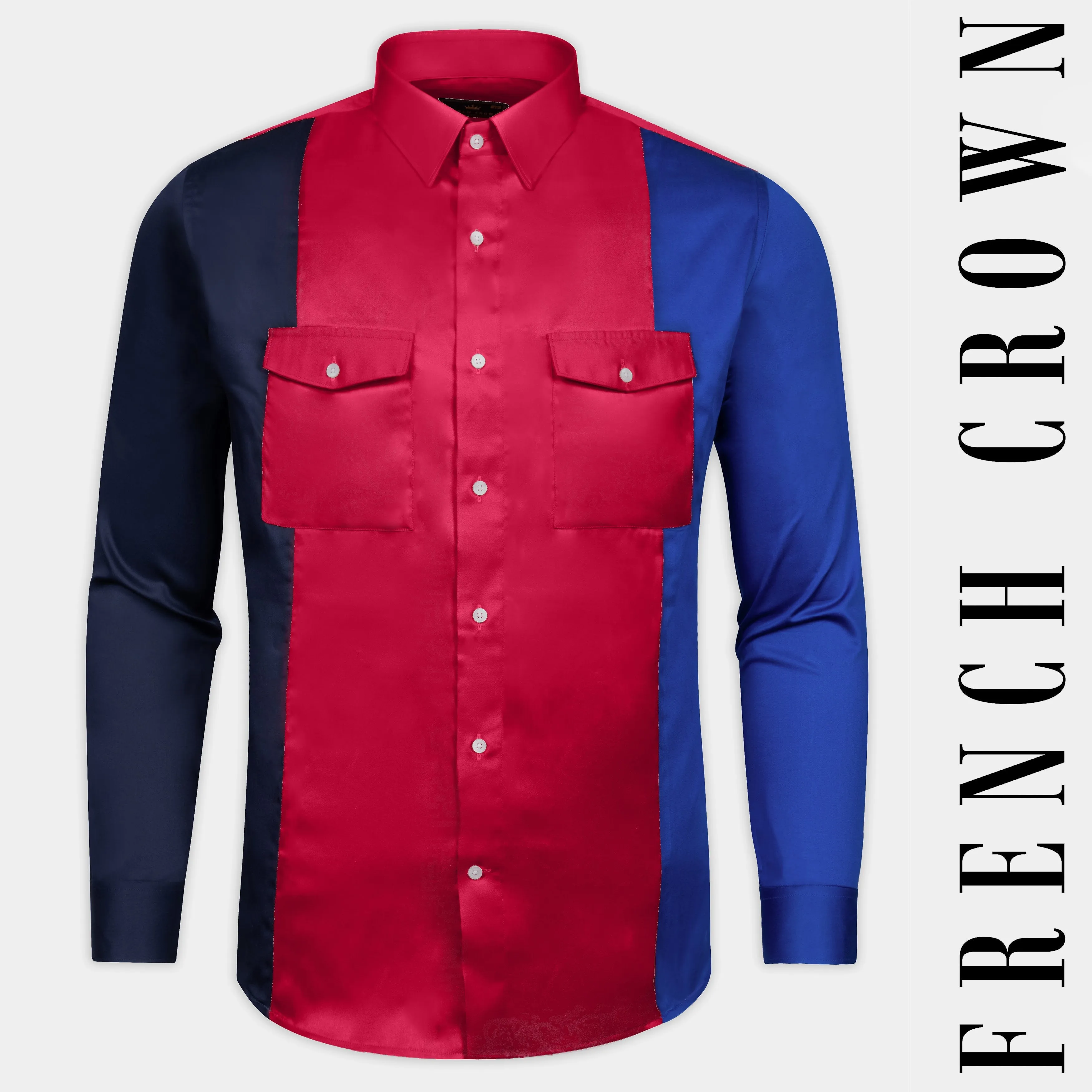 Shiraz Red with Catalina Blue and Ebony Blue Super Soft Premium Cotton Designer Shirt sold by French Crown