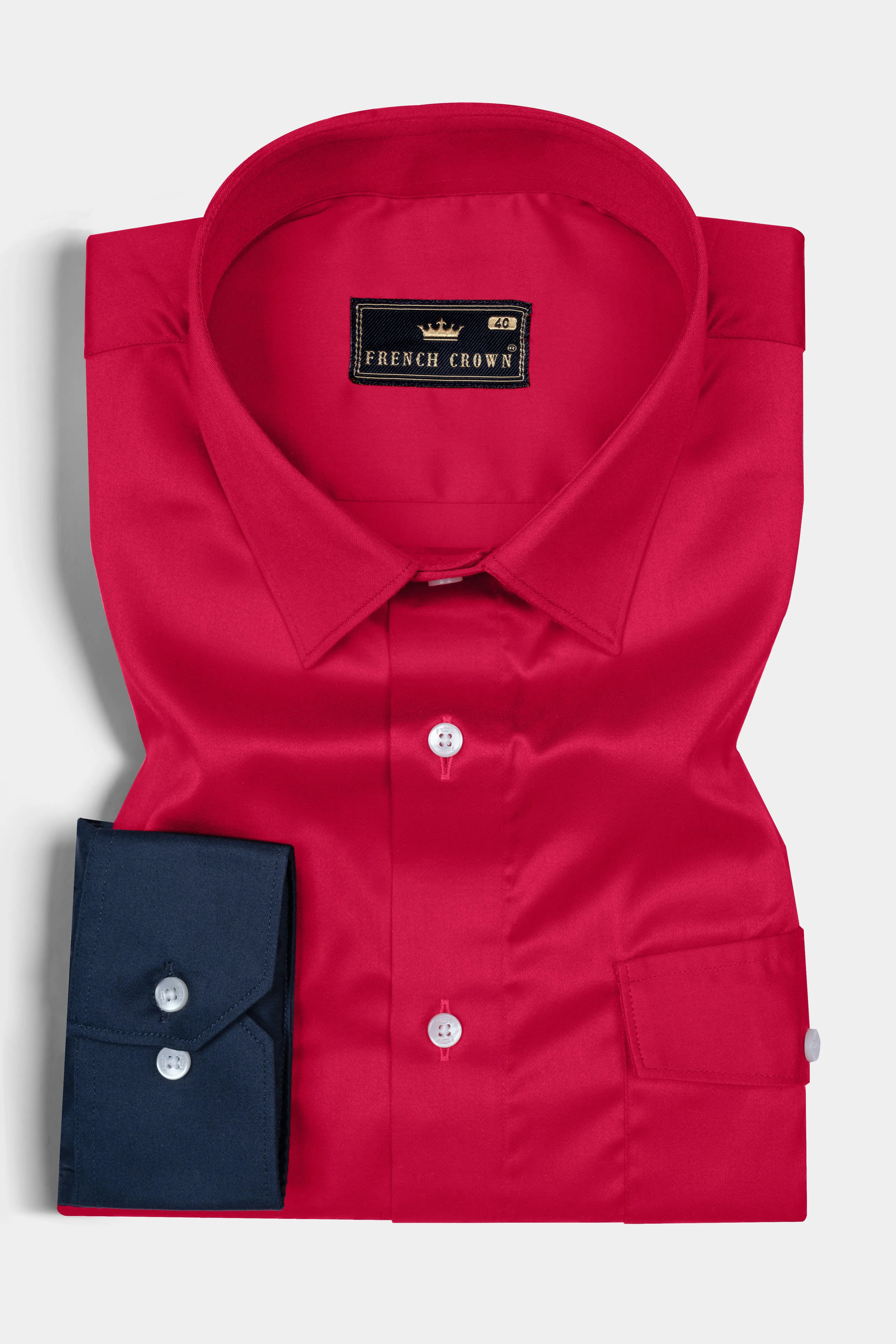 Shiraz Red with Catalina Blue and Ebony Blue Super Soft Premium Cotton Designer Shirt sold by French Crown product image thumbnail 5