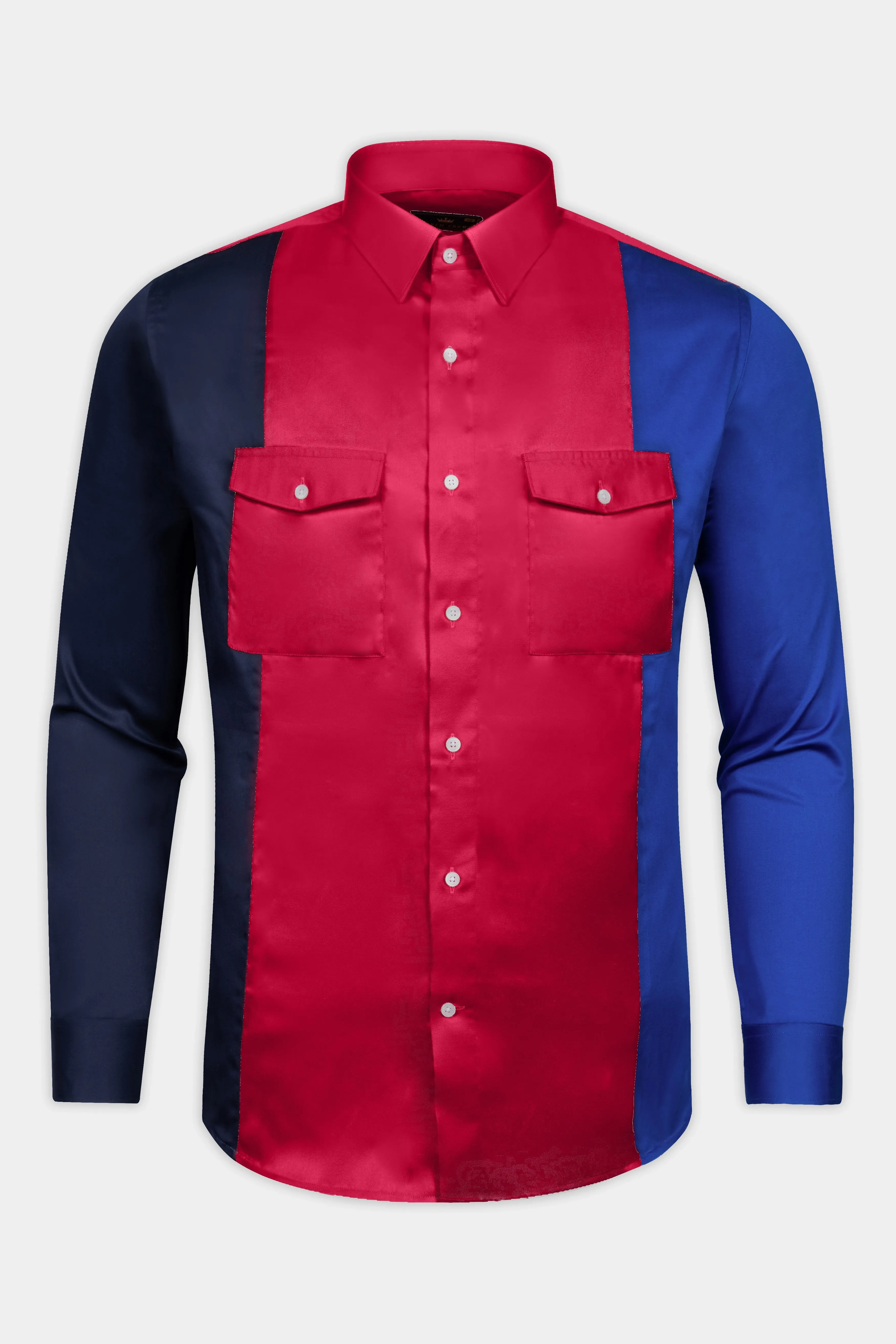 Shiraz Red with Catalina Blue and Ebony Blue Super Soft Premium Cotton Designer Shirt sold by French Crown product image thumbnail 2