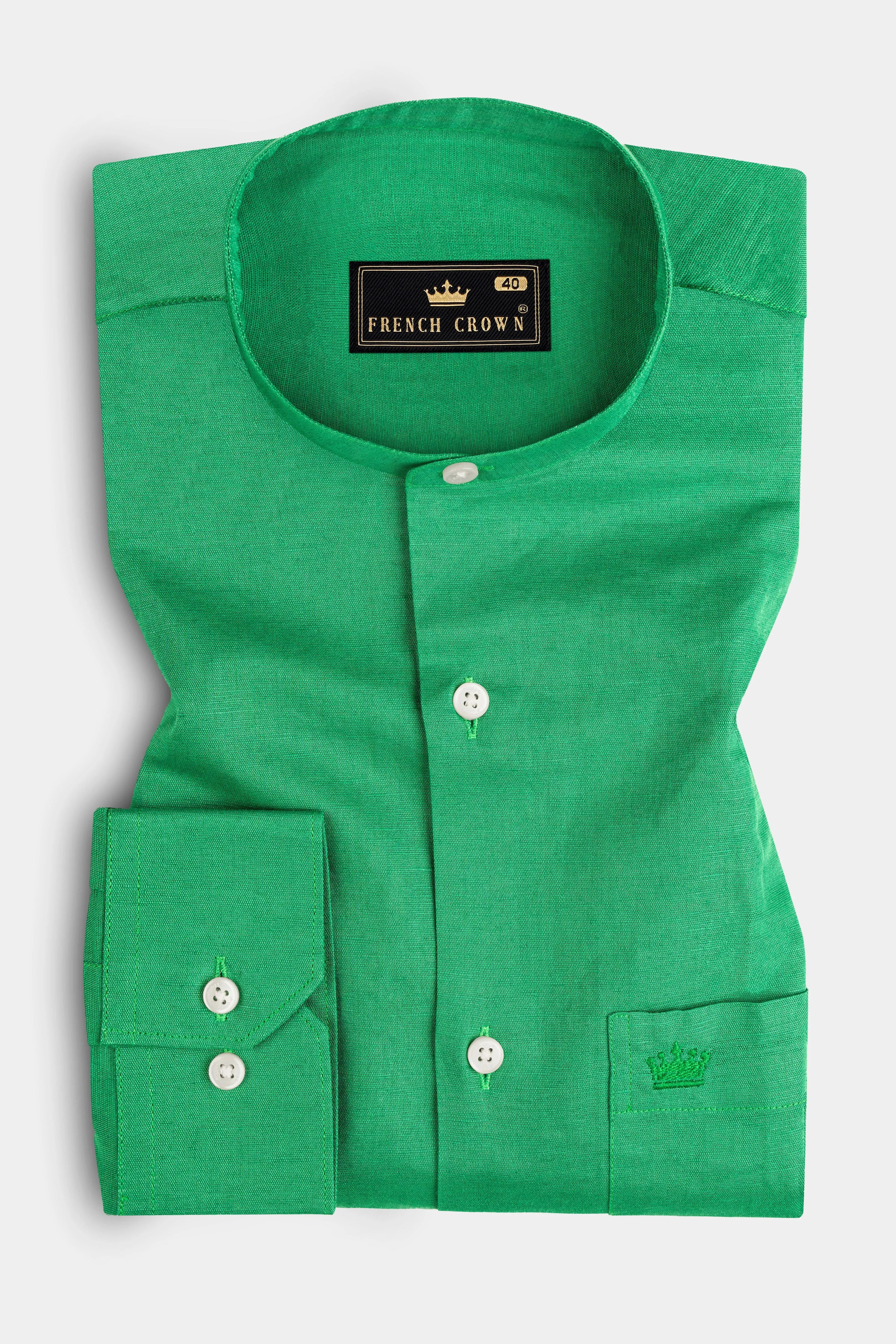 Seafoam Green Solid Luxurious Linen Shirt sold by French Crown product image thumbnail 3