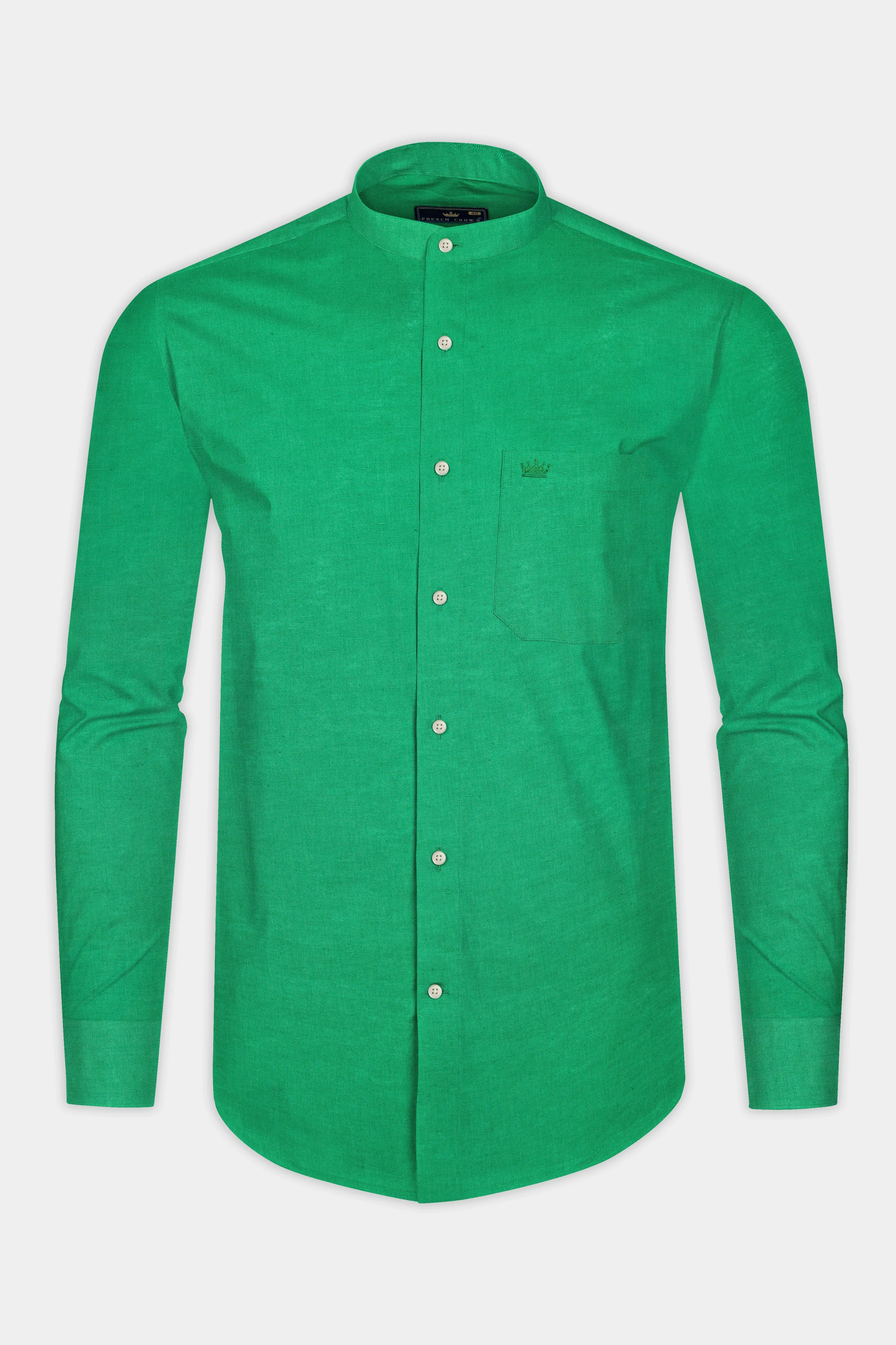 Seafoam Green Solid Luxurious Linen Shirt sold by French Crown product image thumbnail 4