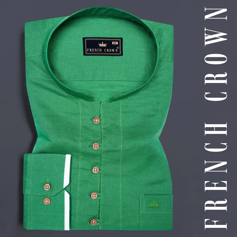 Sea Green plain solid Luxurious linen Kurta shirt sold by French Crown