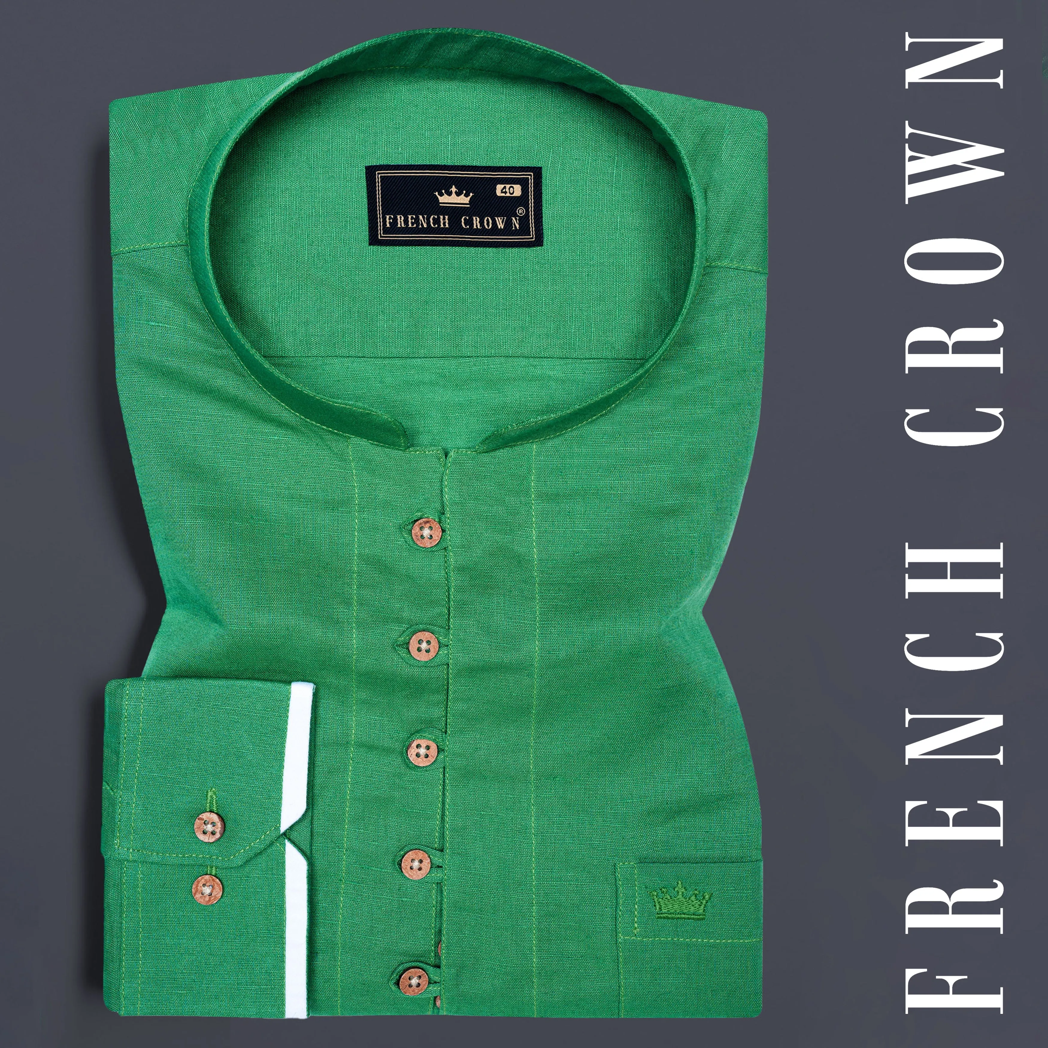 Sea Green plain solid Luxurious linen Kurta shirt sold by French Crown
