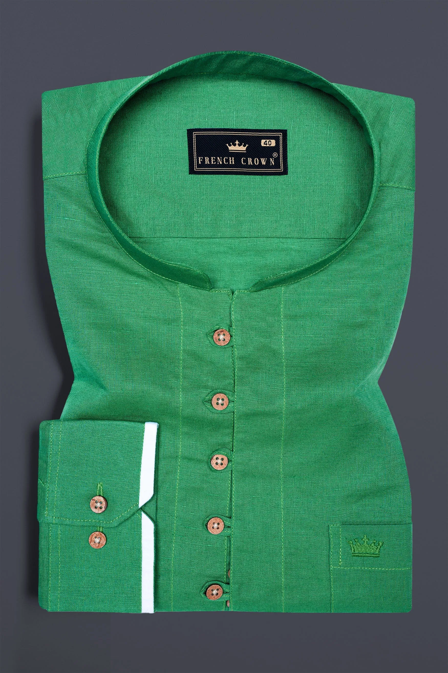 Sea Green plain solid Luxurious linen Kurta shirt sold by French Crown product image thumbnail 4