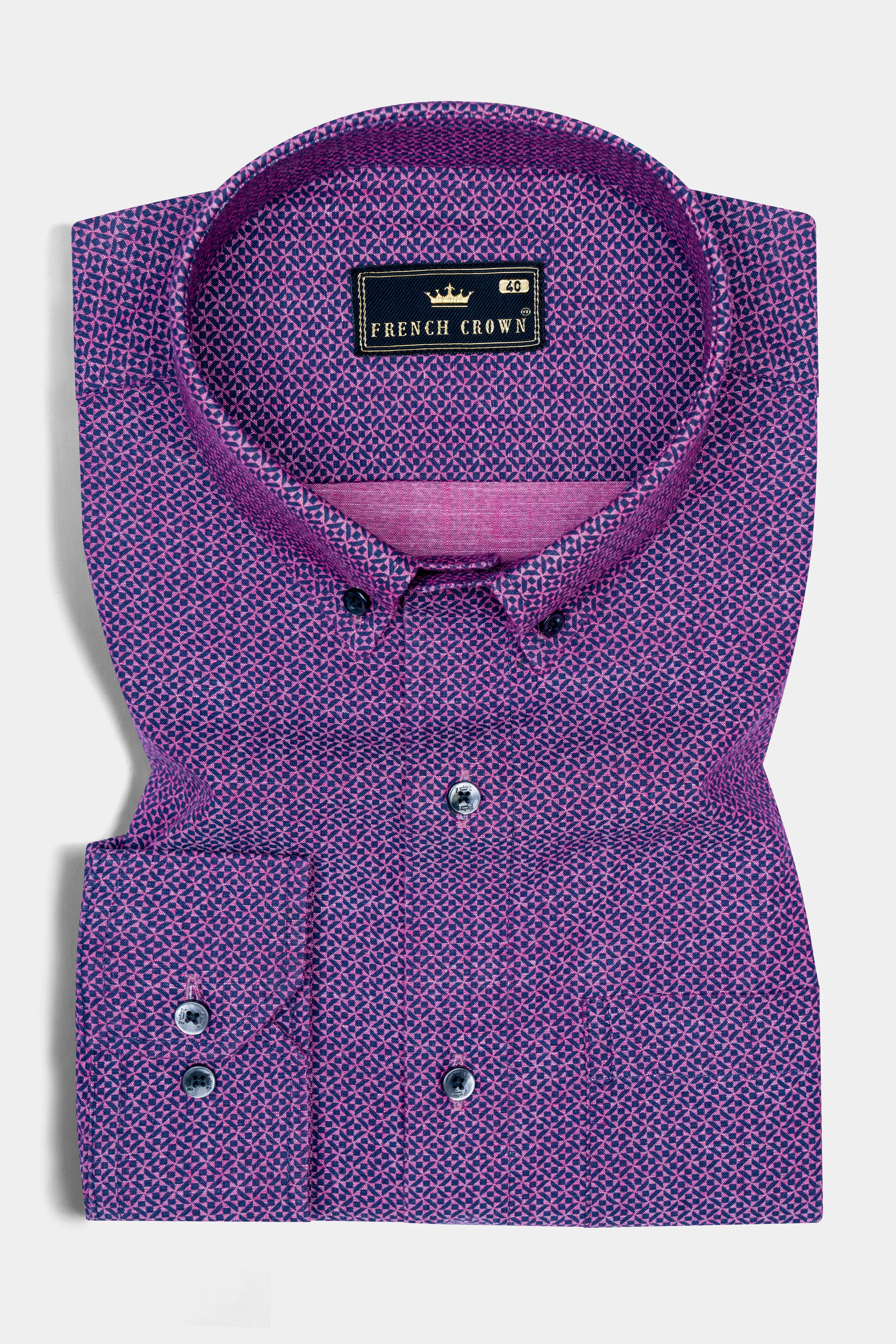 Raspberry Rose Pink with Navy Washed Denim Shirt sold by French Crown product image thumbnail 3