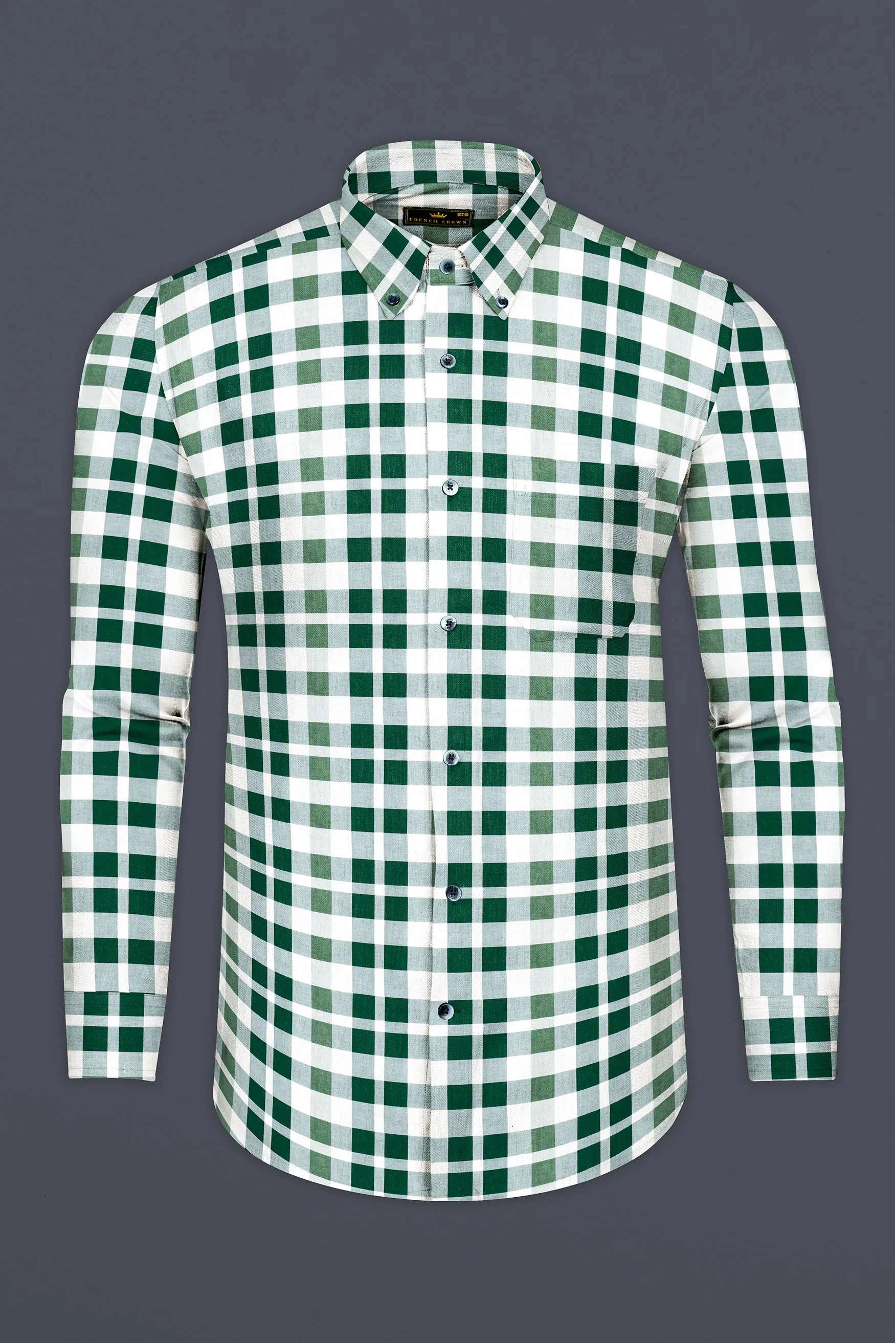 Plantation Green with white plaid dobby premium cotton shirt sold by French Crown product image thumbnail 4