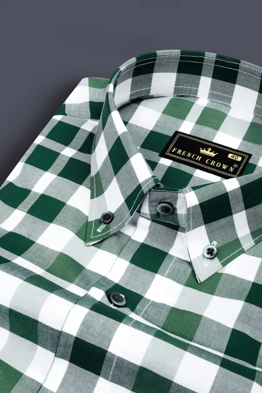 Plantation Green with white plaid dobby premium cotton shirt sold by French Crown