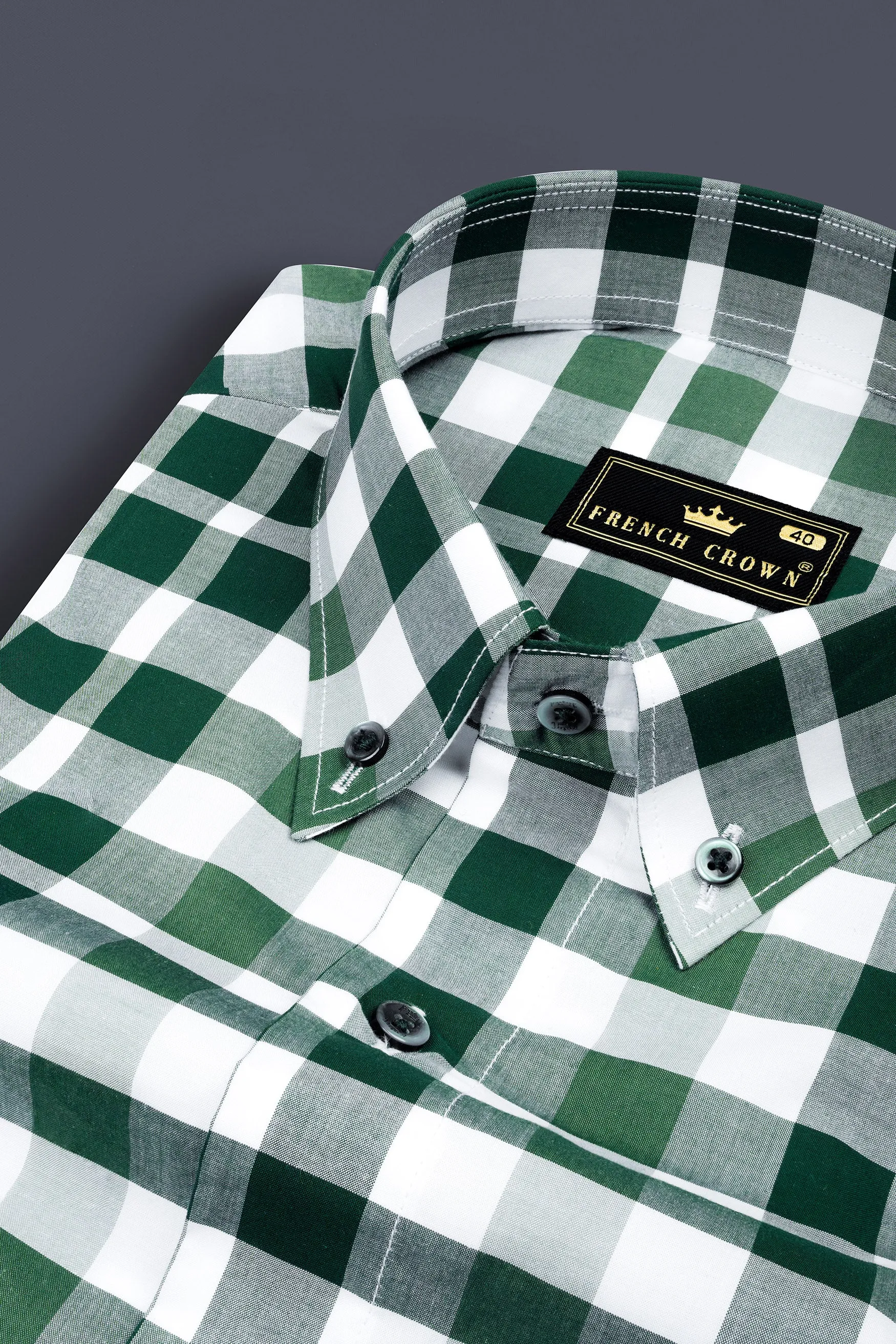 Plantation Green with white plaid dobby premium cotton shirt sold by French Crown