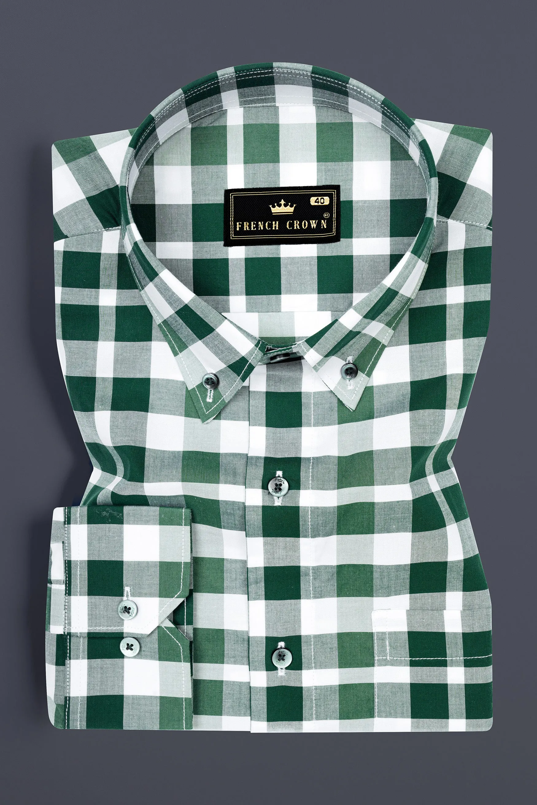 Plantation Green with white plaid dobby premium cotton shirt sold by French Crown product image thumbnail 3