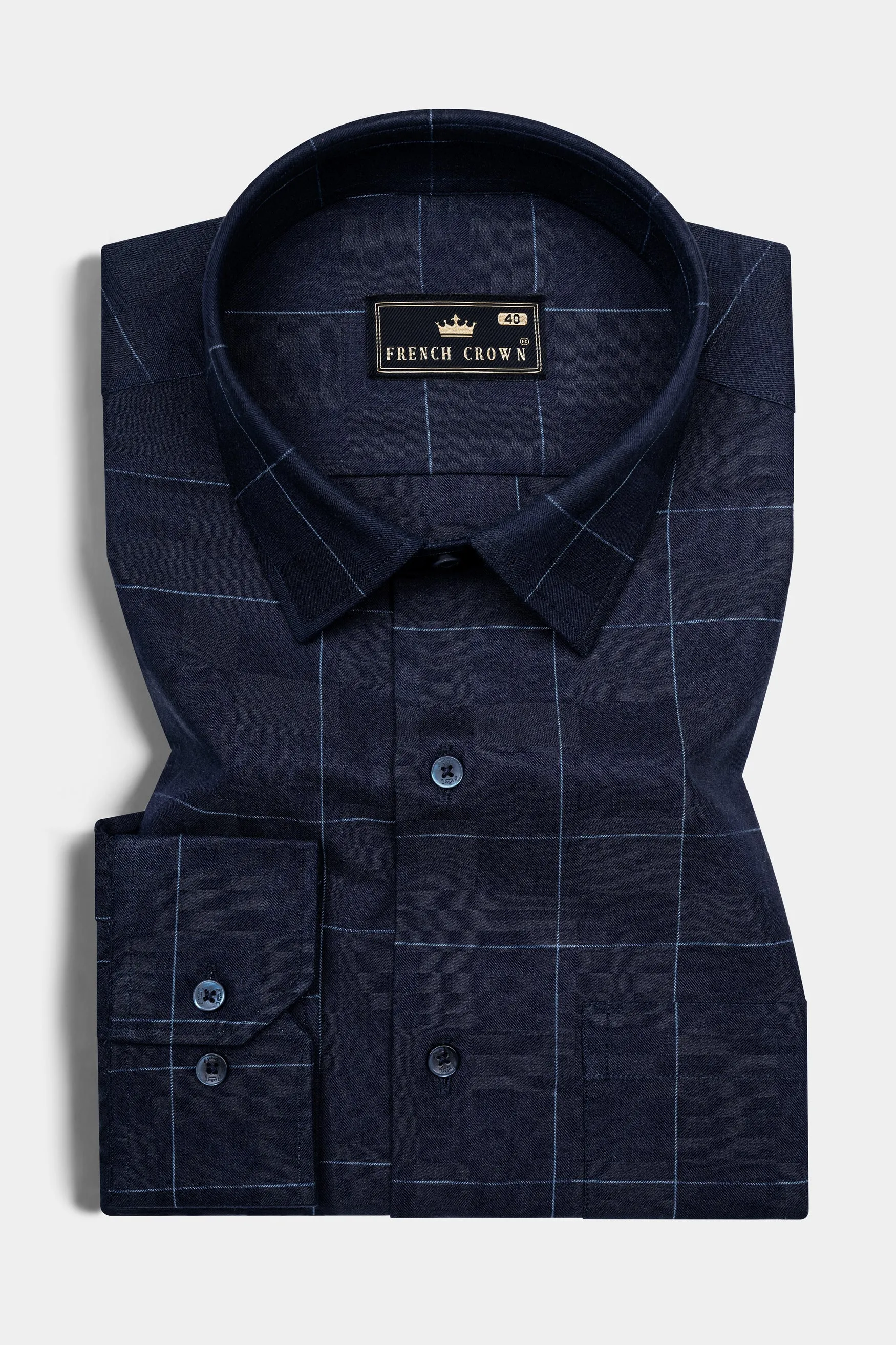 Mirage Blue Windowpane Dobby Textured Premium Giza Cotton Shirt sold by French Crown product image thumbnail 3
