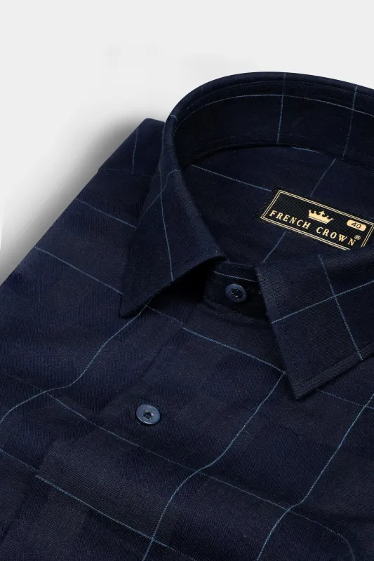 Mirage Blue Windowpane Dobby Textured Premium Giza Cotton Shirt sold by French Crown