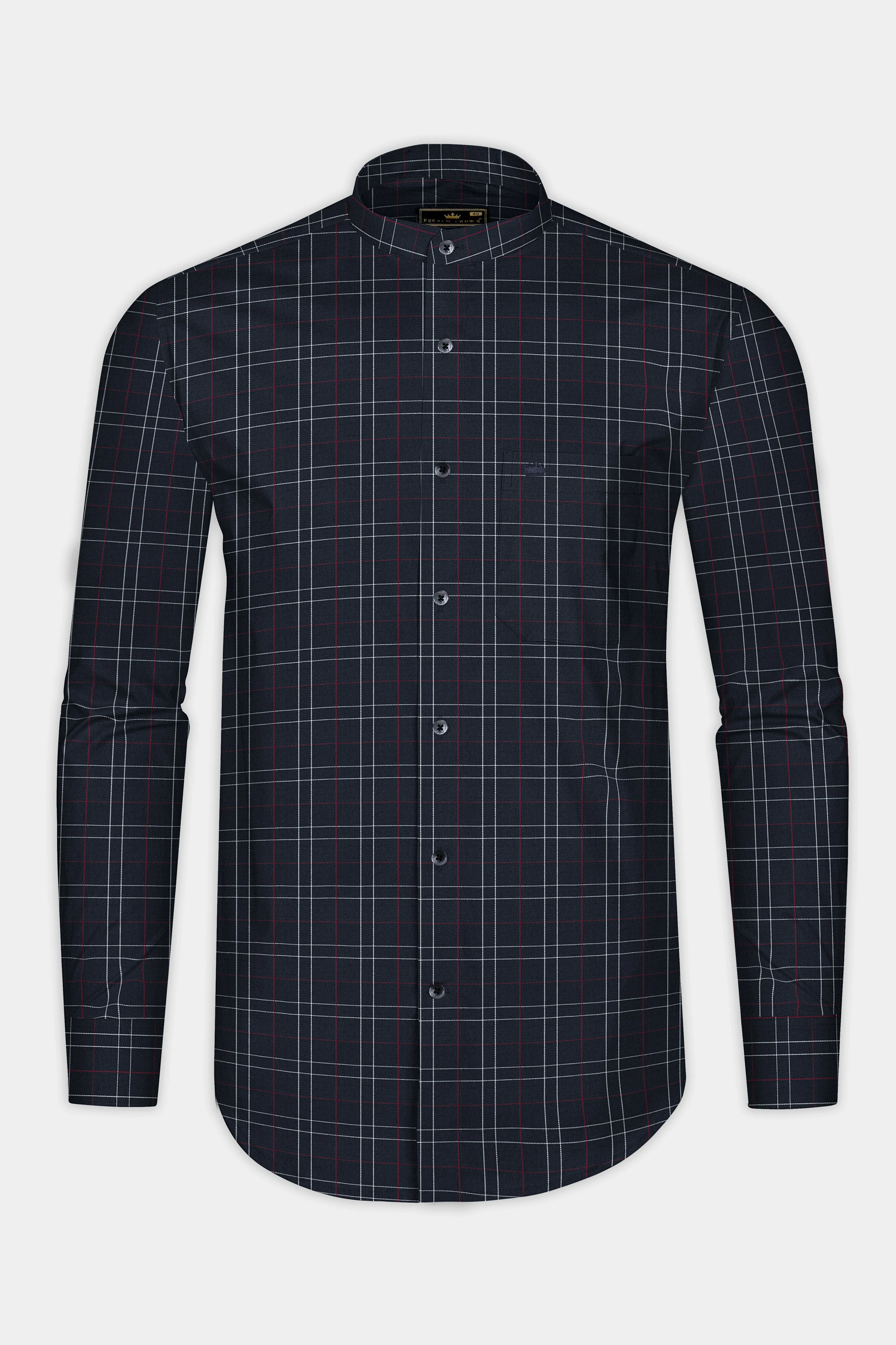 Mirage Blue Plaid Dobby Textured Premium Cotton Shirt sold by French Crown product image thumbnail 4