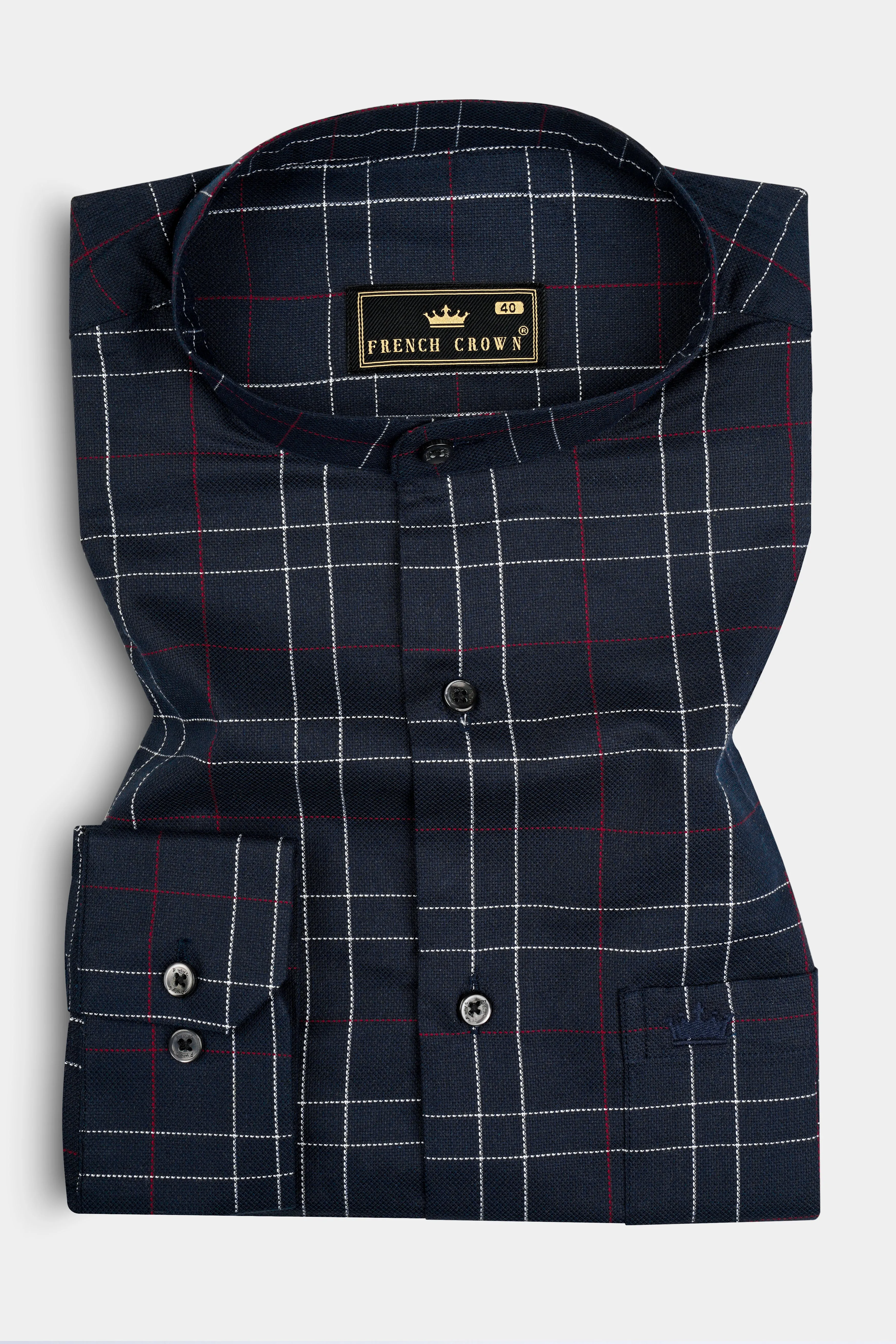 Mirage Blue Plaid Dobby Textured Premium Cotton Shirt sold by French Crown product image thumbnail 3