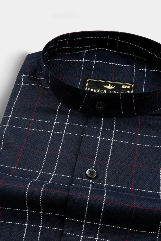Mirage Blue Plaid Dobby Textured Premium Cotton Shirt sold by French Crown