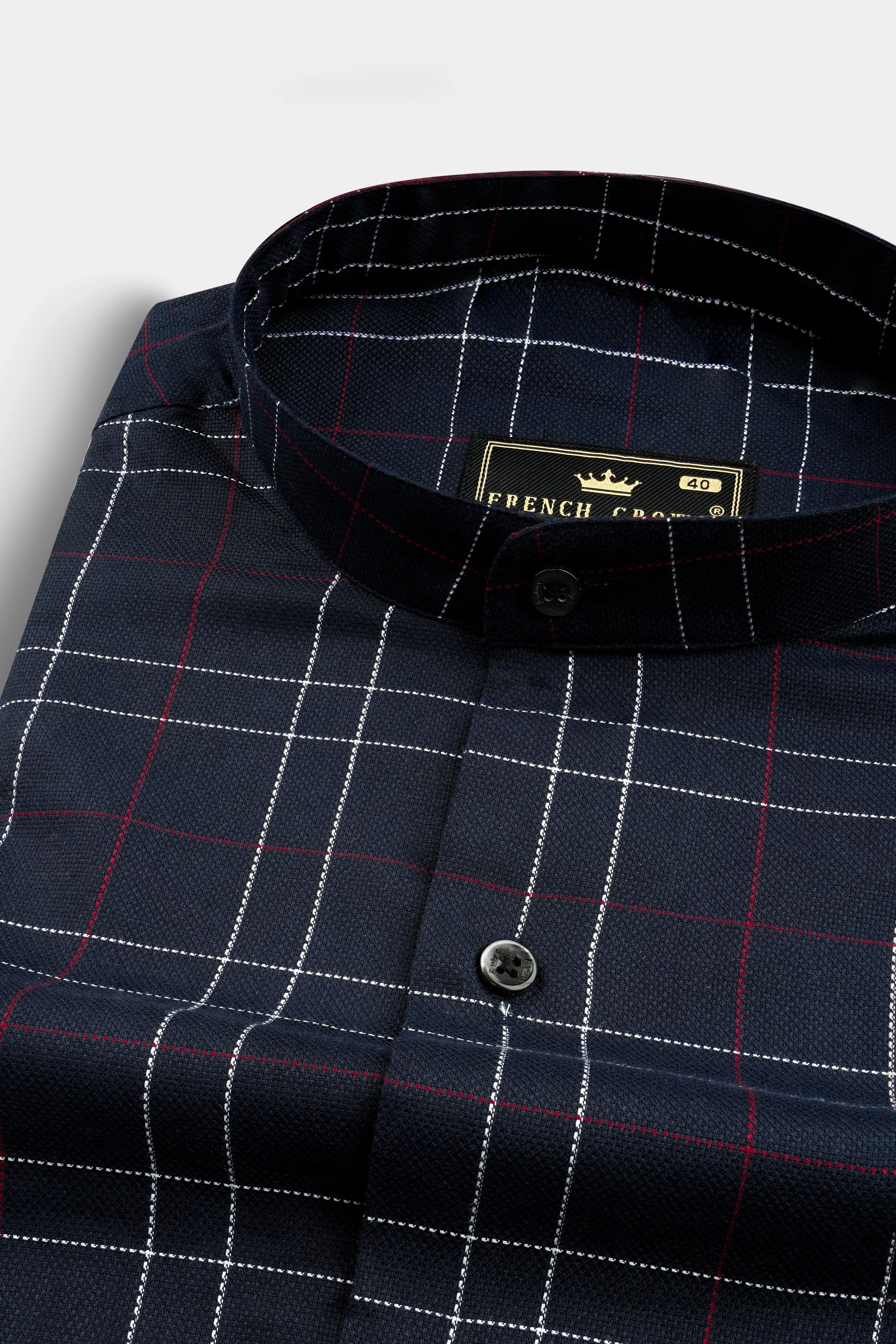 Mirage Blue Plaid Dobby Textured Premium Cotton Shirt sold by French Crown
