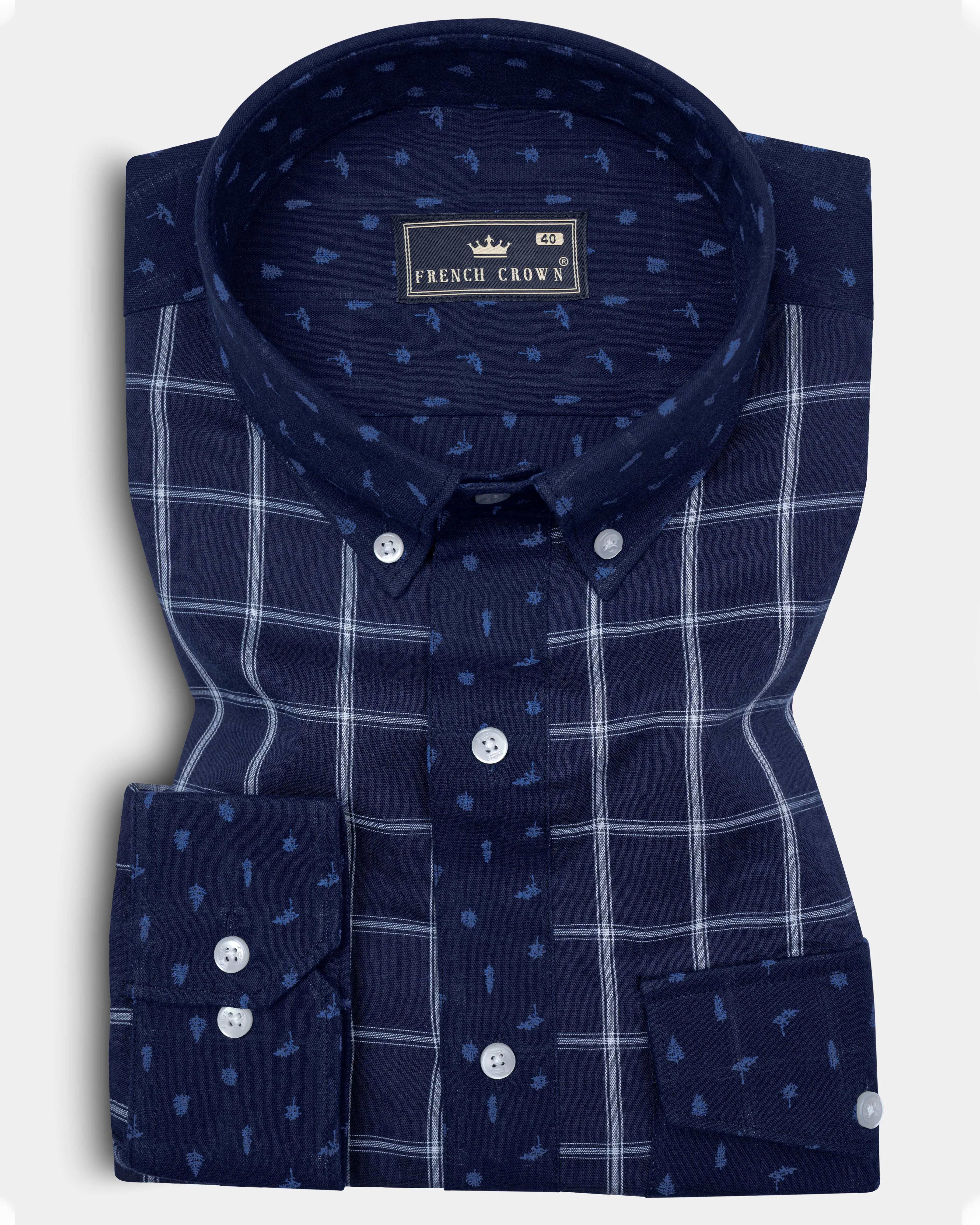 Mirage Blue checkered pattern Chambray Designer Shirt sold by French Crown
