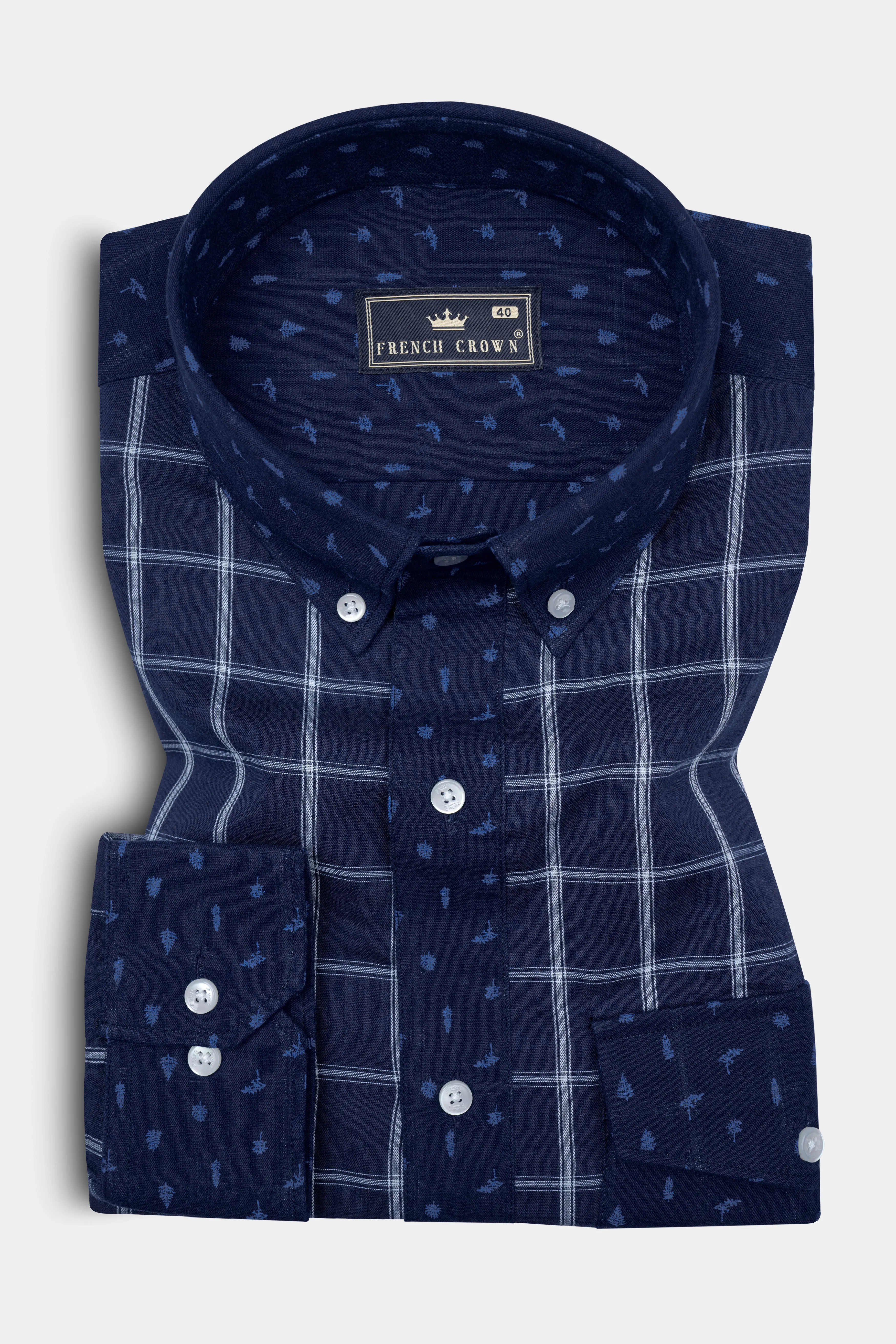 Mirage Blue checkered pattern Chambray Designer Shirt sold by French Crown product image thumbnail 2