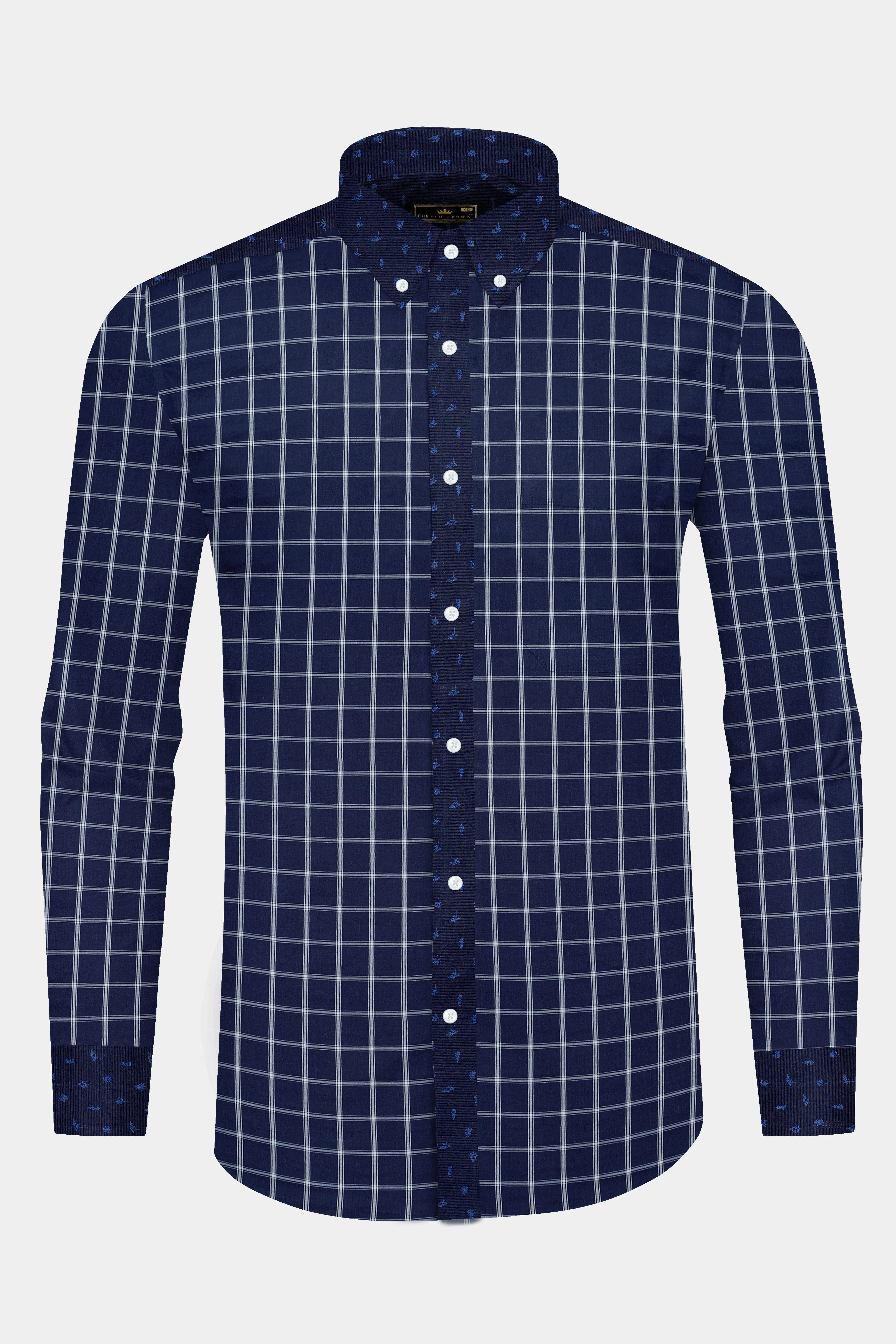 Mirage Blue checkered pattern Chambray Designer Shirt sold by French Crown product image thumbnail 5