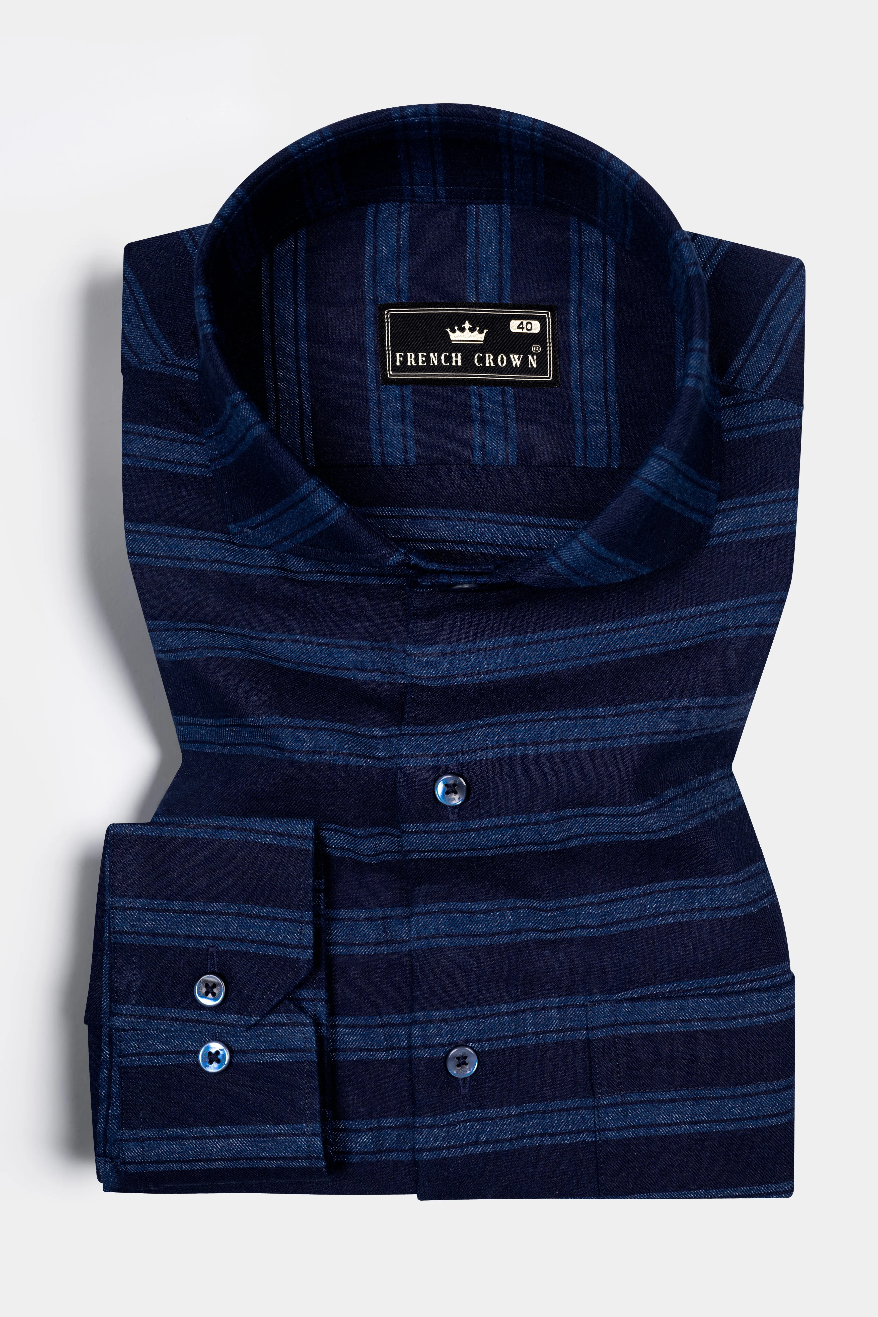 Mirage and Rhino Blue Striped Indigo Denim Shirt sold by French Crown product image thumbnail 3