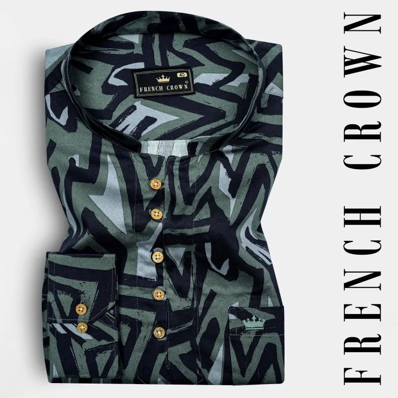 Mineral Green And Casper Blue Print Subtle Sheen Super Soft Premium Cotton Shirt sold by French Crown