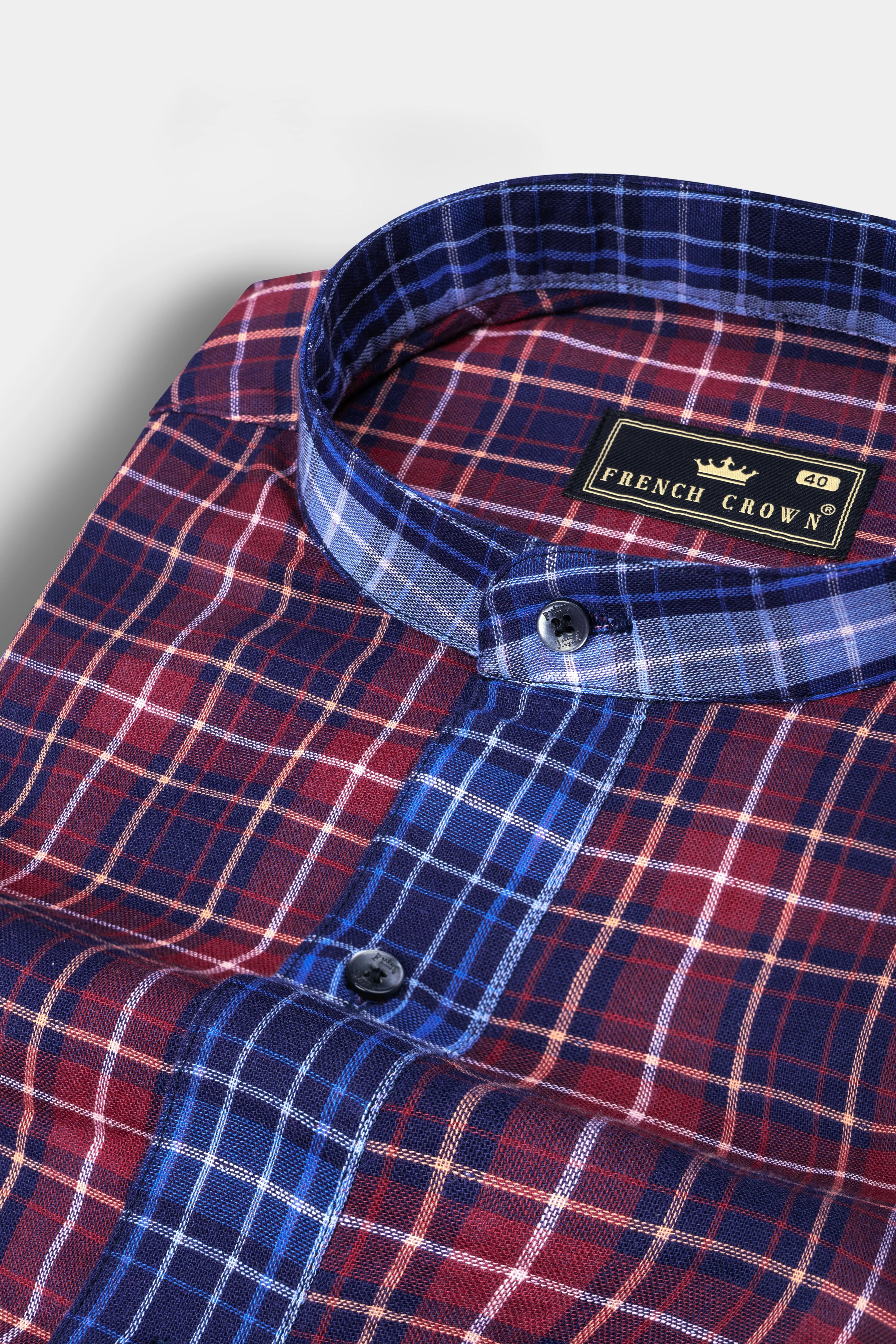 Merlot Red Plaid Poplin Giza Cotton Designer Shirt sold by French Crown product image thumbnail 4