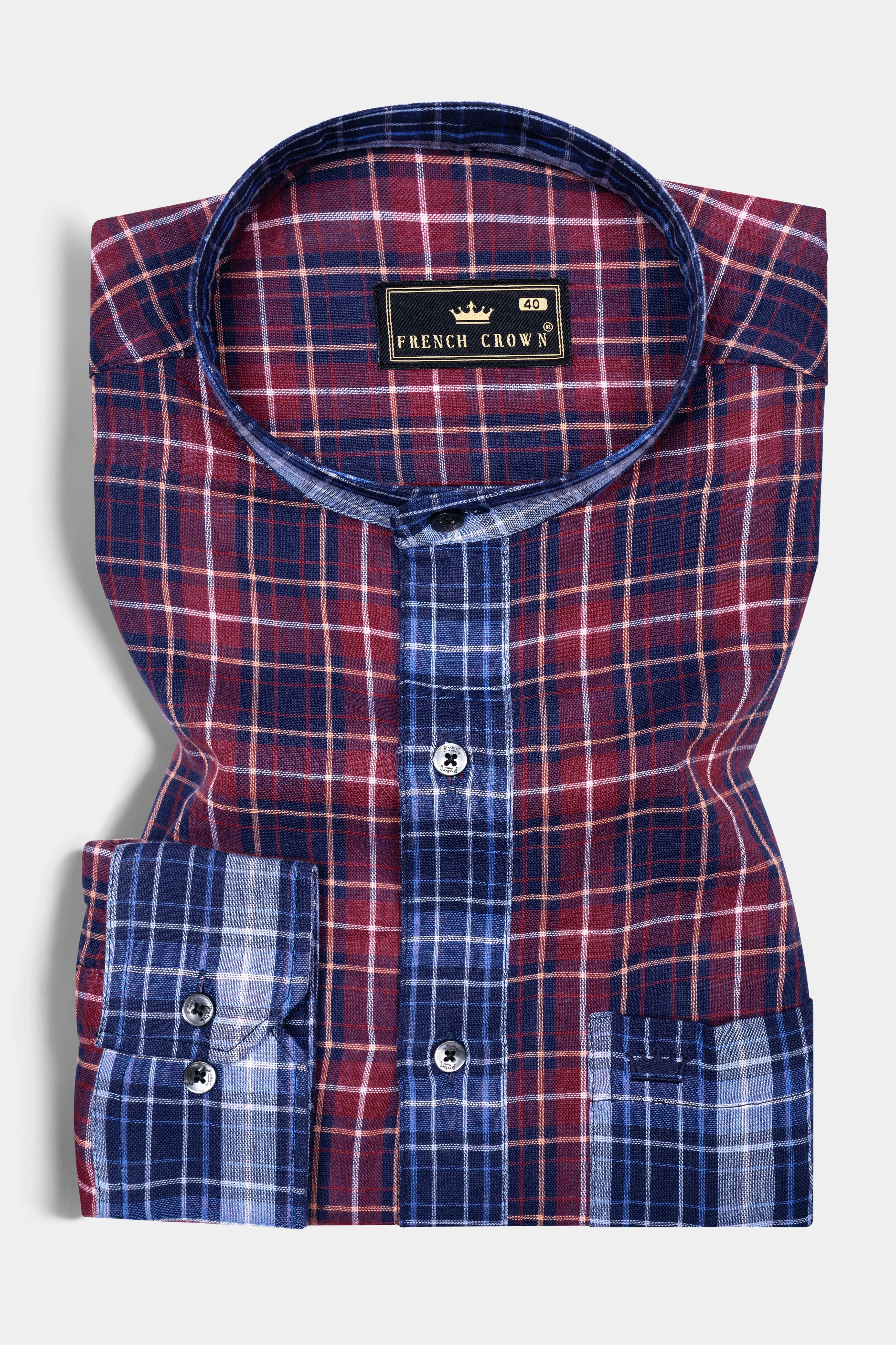 Merlot Red Plaid Poplin Giza Cotton Designer Shirt sold by French Crown product image thumbnail 2