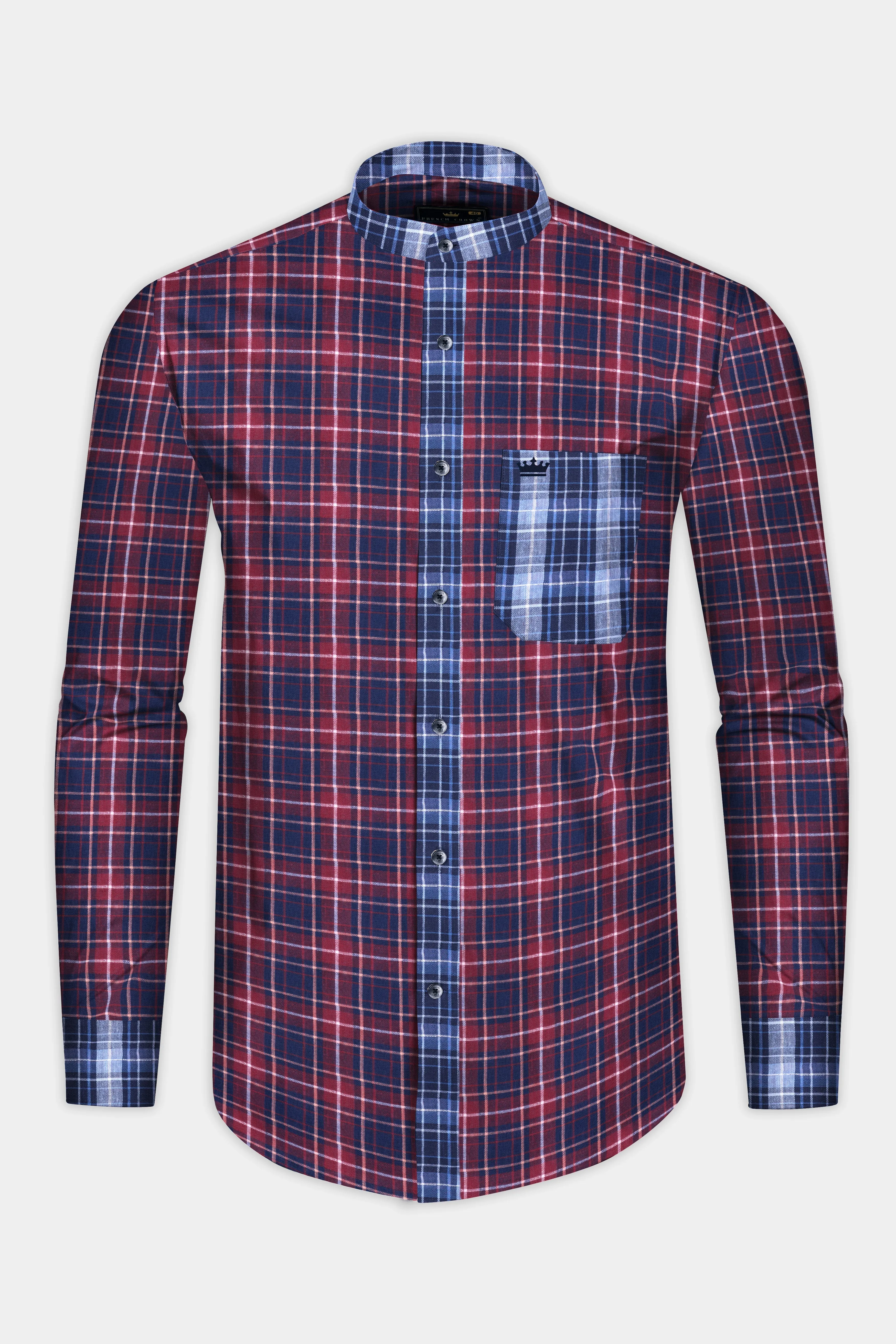 Merlot Red Plaid Poplin Giza Cotton Designer Shirt sold by French Crown product image thumbnail 5