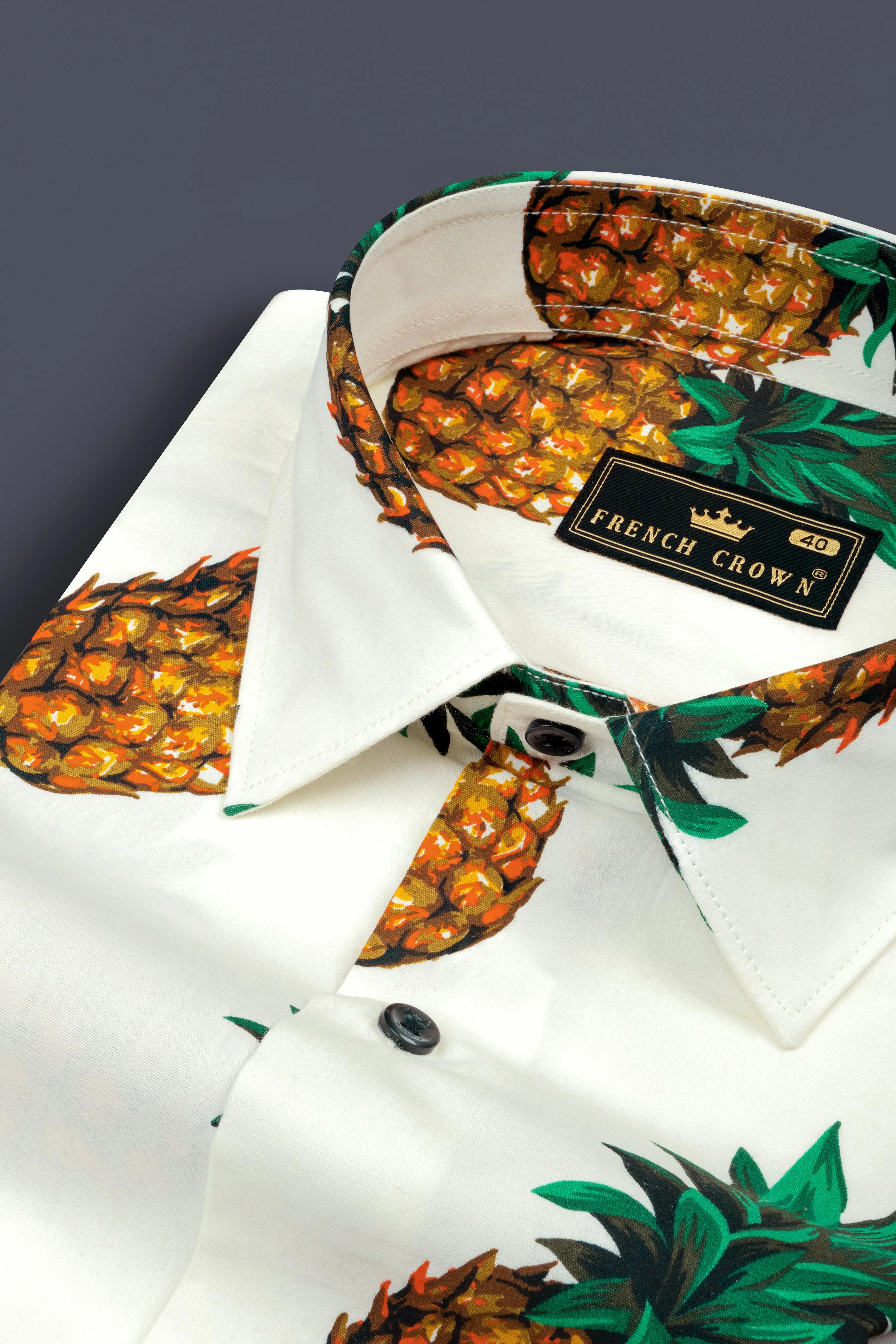 Meadow Beige Pineapple Printed Premium Cotton Shirt sold by French Crown product image thumbnail 4