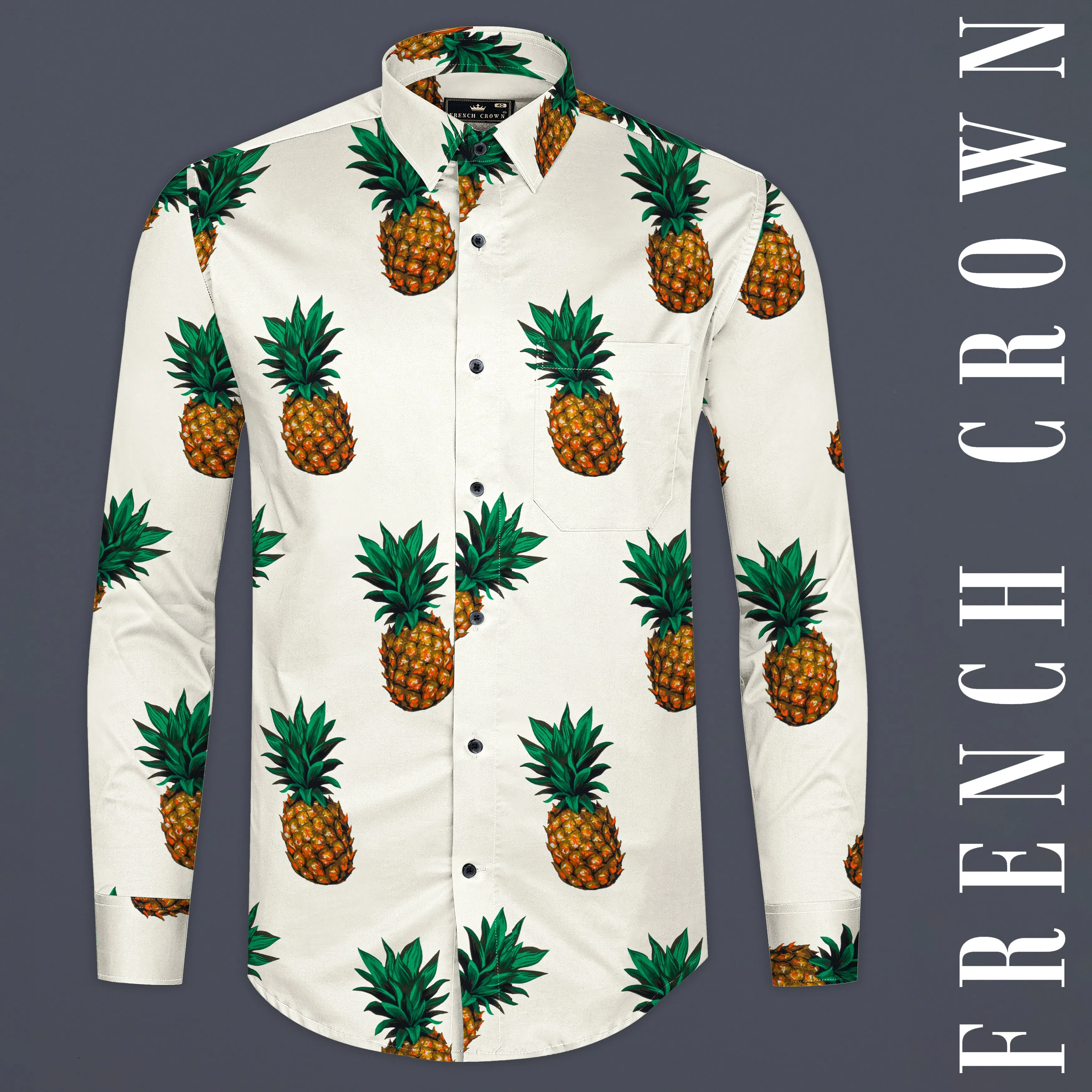 Meadow Beige Pineapple Printed Premium Cotton Shirt sold by French Crown