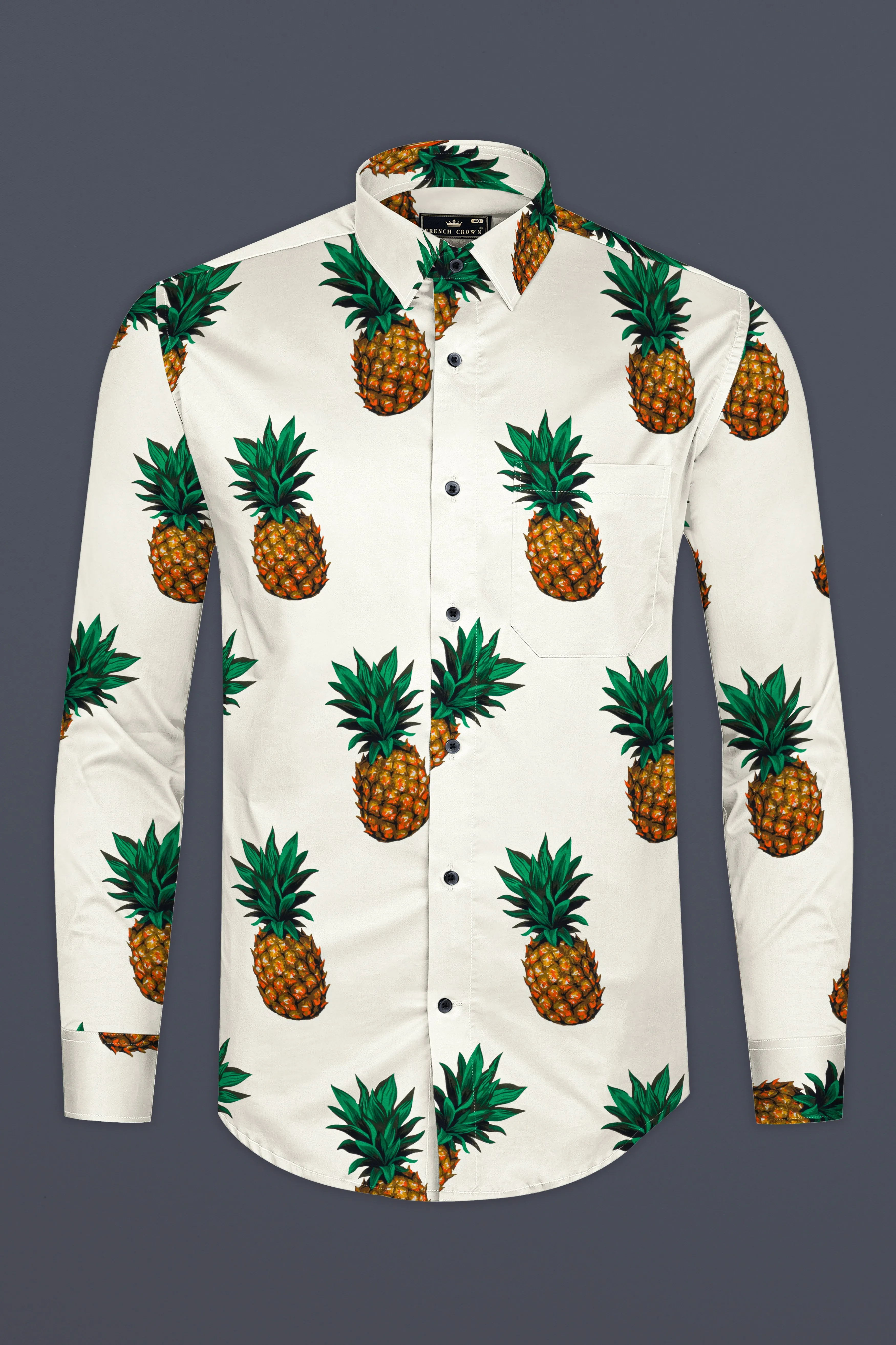 Meadow Beige Pineapple Printed Premium Cotton Shirt sold by French Crown product image thumbnail 2