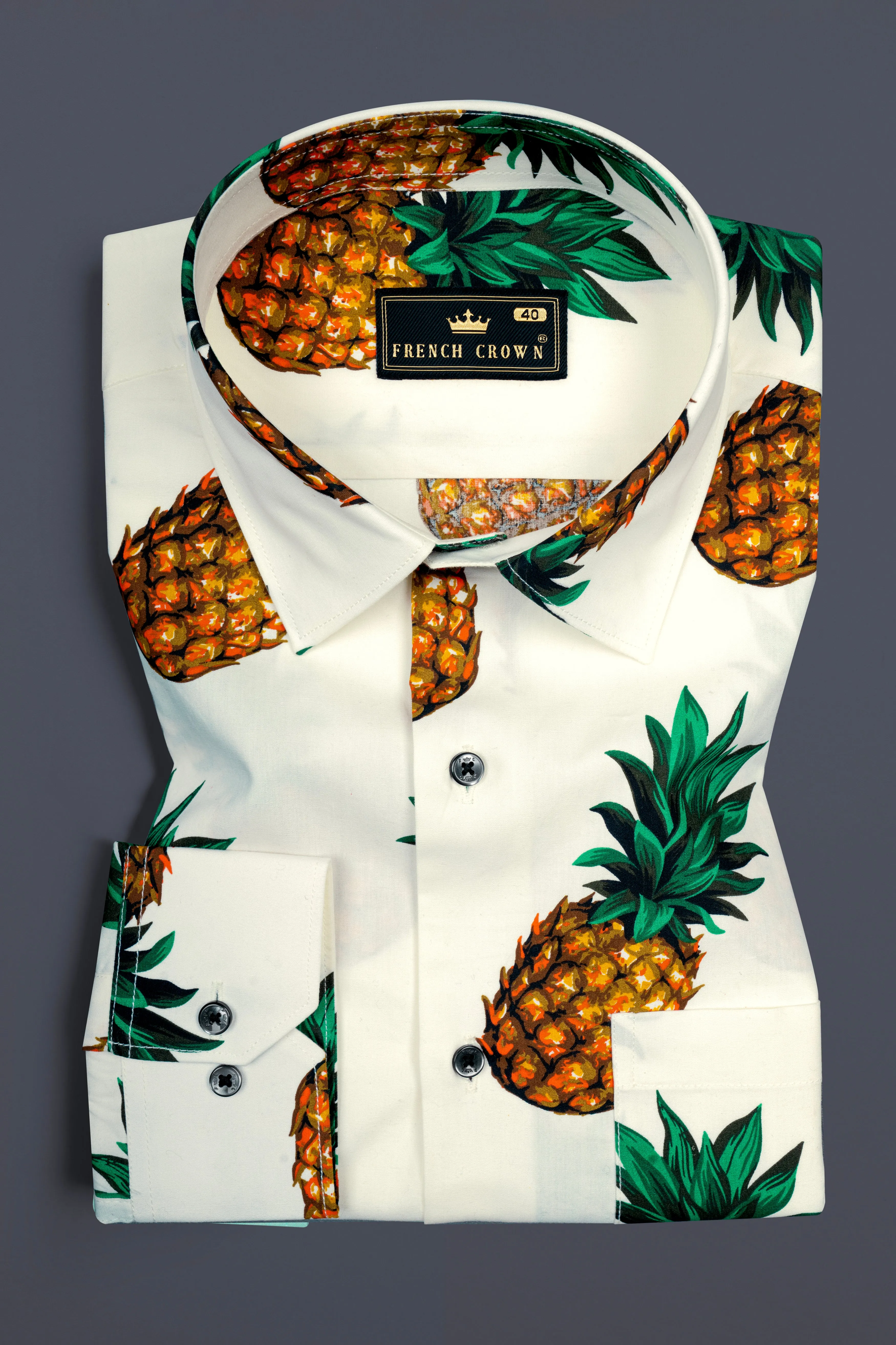 Meadow Beige Pineapple Printed Premium Cotton Shirt sold by French Crown product image thumbnail 5